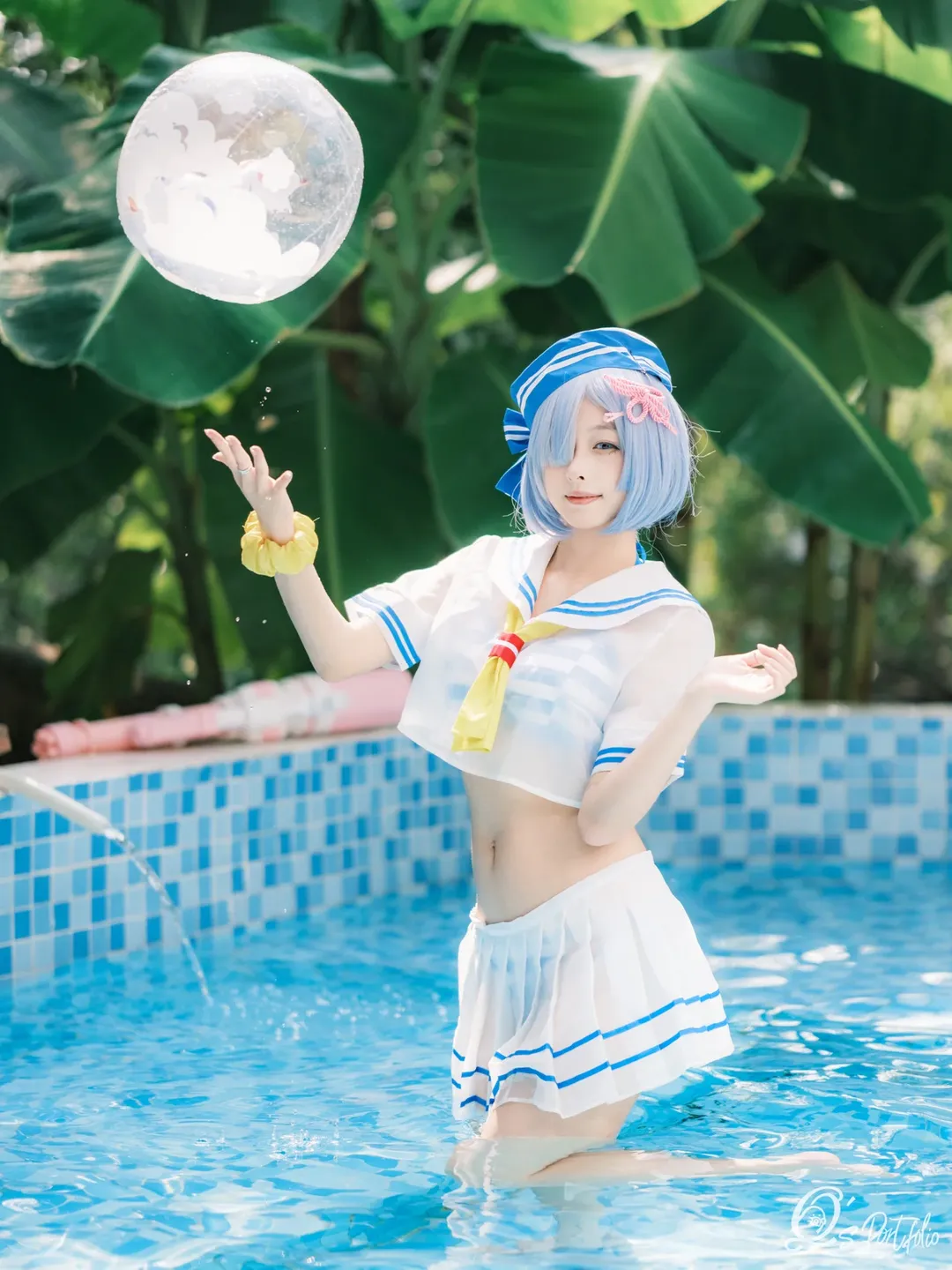 从零开始的异世界, 泳池写真, 夏日氛围感, 水手服, 雷姆cos - 第10张