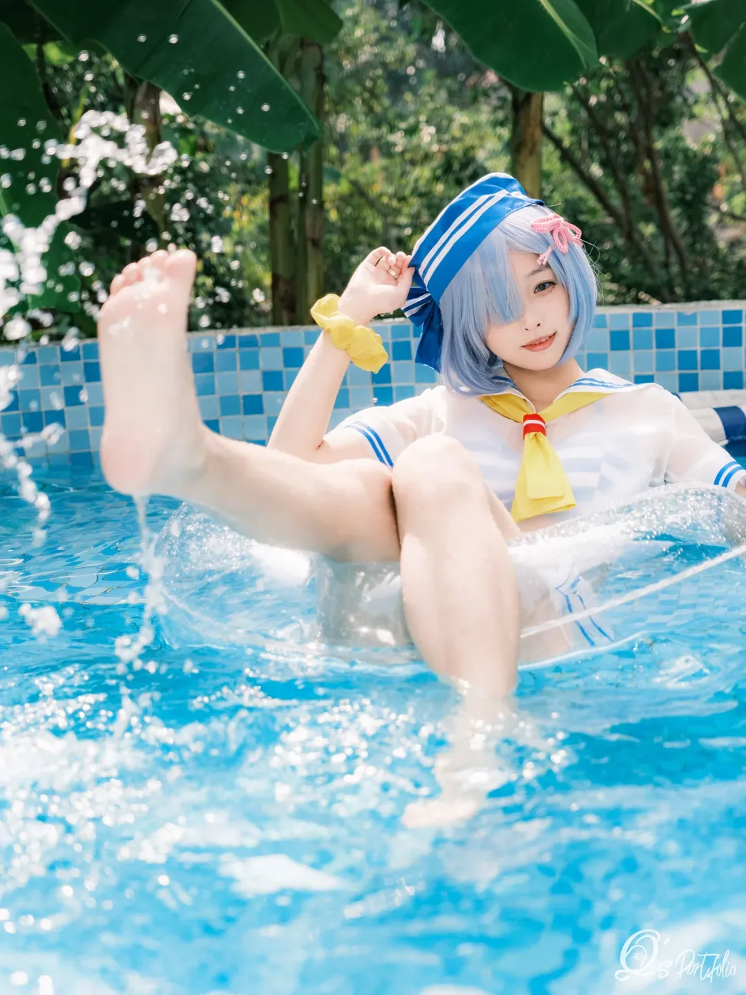 从零开始的异世界, 泳池写真, 夏日氛围感, 水手服, 雷姆cos - 第2张