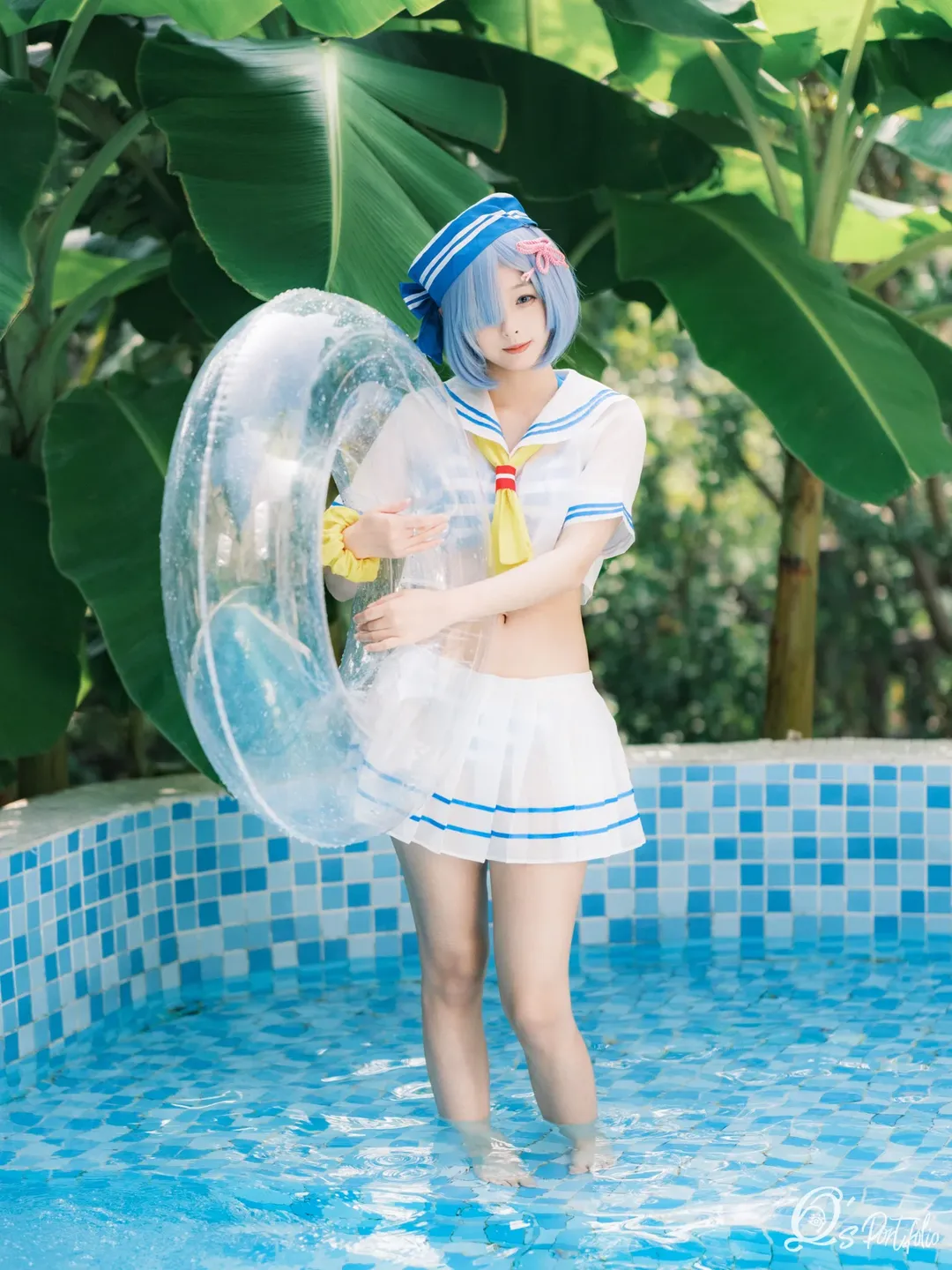 从零开始的异世界, 泳池写真, 夏日氛围感, 水手服, 雷姆cos - 第3张