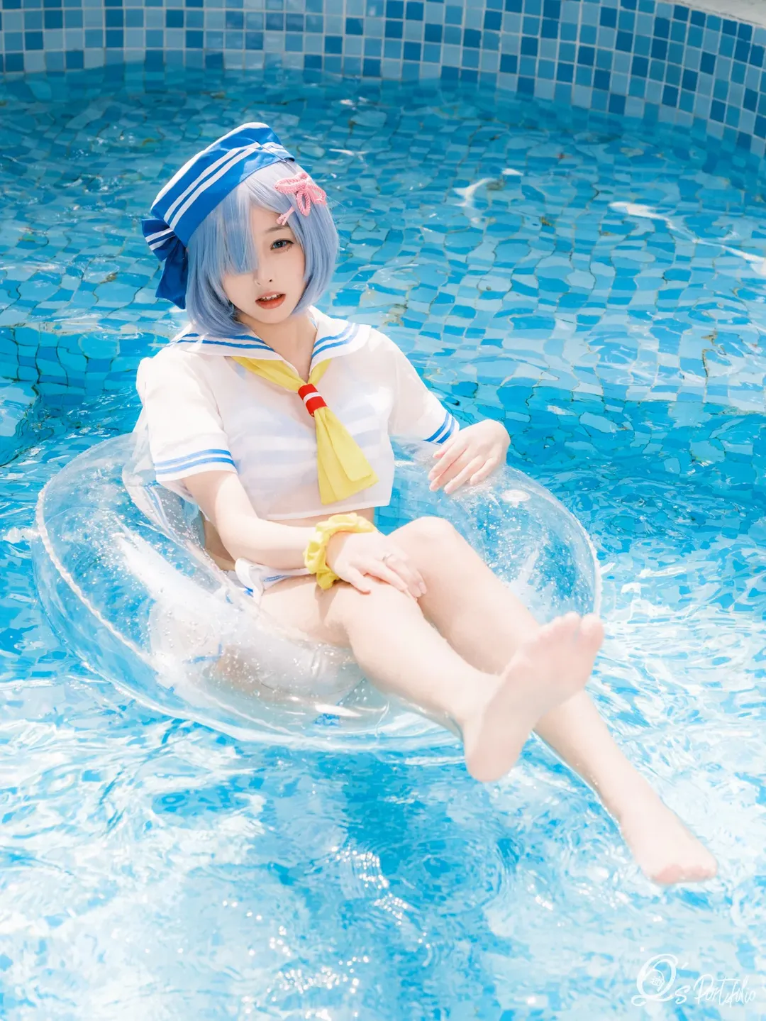 从零开始的异世界, 泳池写真, 夏日氛围感, 水手服, 雷姆cos - 第4张