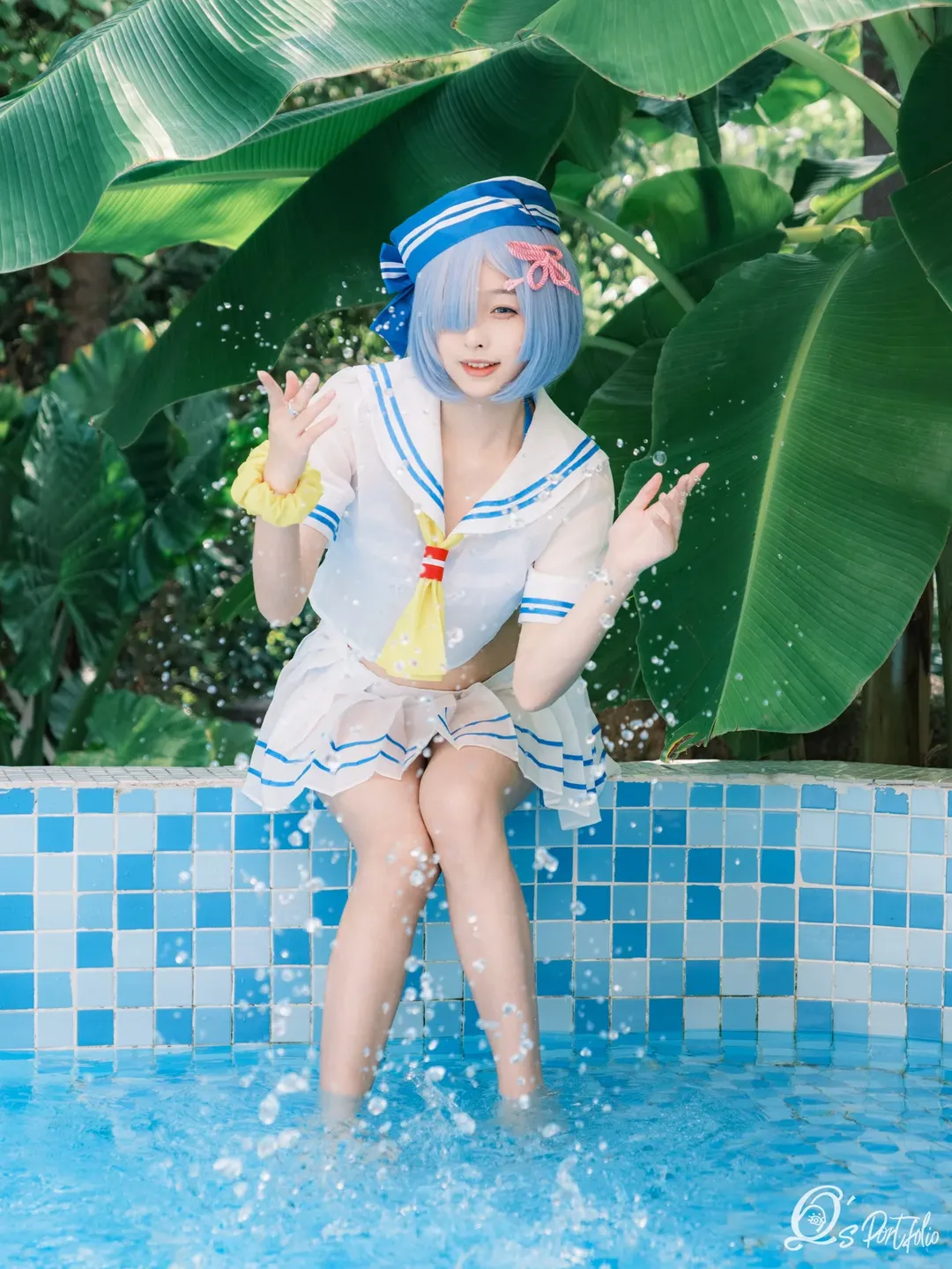 从零开始的异世界, 泳池写真, 夏日氛围感, 水手服, 雷姆cos - 第5张