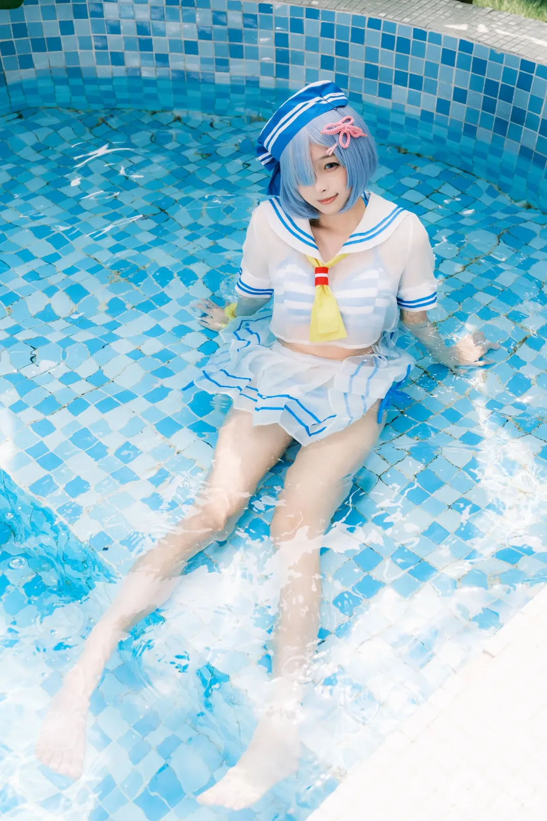 从零开始的异世界, 泳池写真, 夏日氛围感, 水手服, 雷姆cos - 第6张