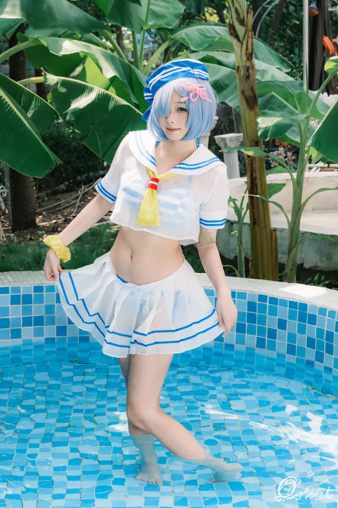 从零开始的异世界, 泳池写真, 夏日氛围感, 水手服, 雷姆cos