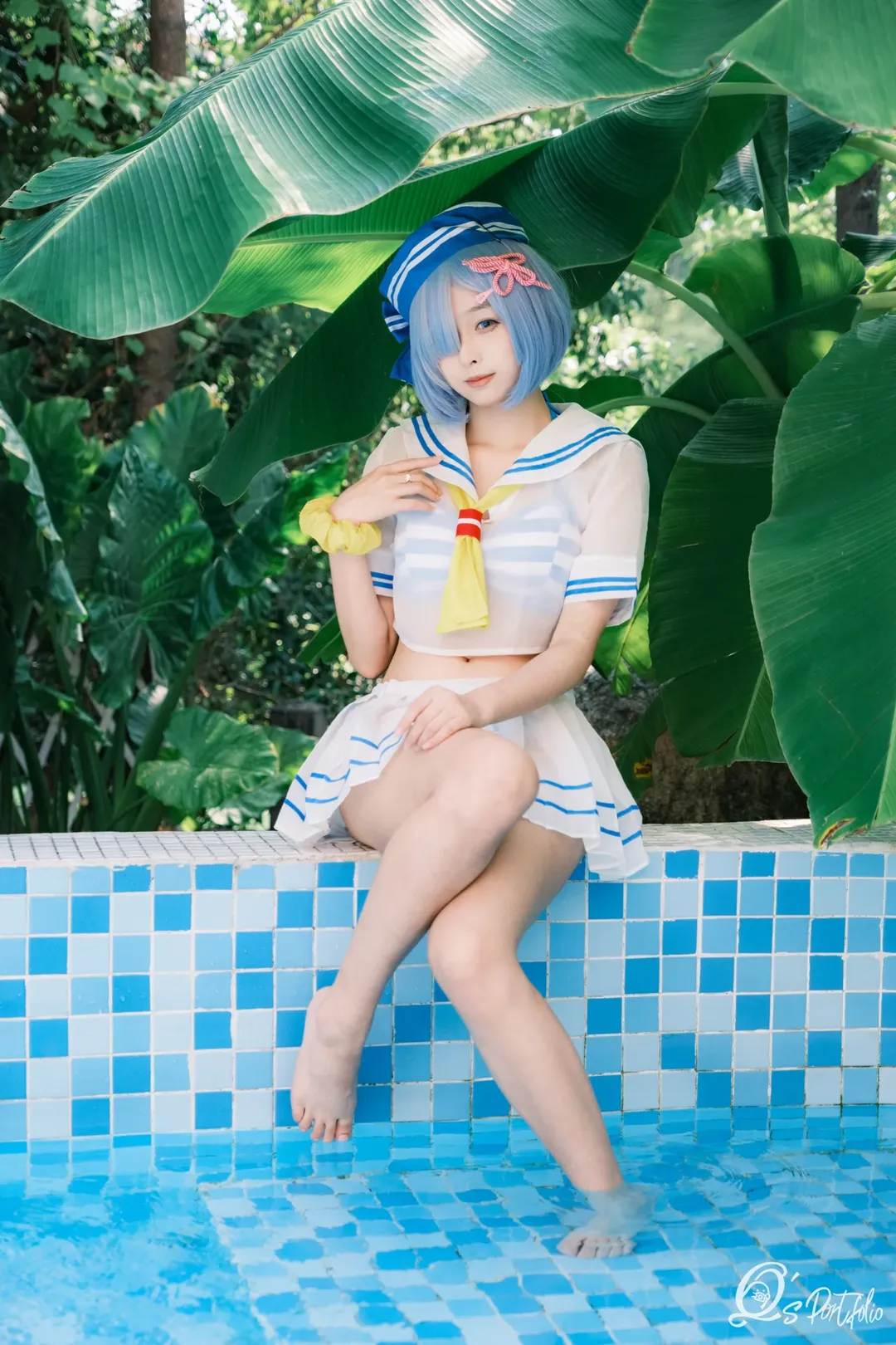从零开始的异世界, 泳池写真, 夏日氛围感, 水手服, 雷姆cos - 第8张