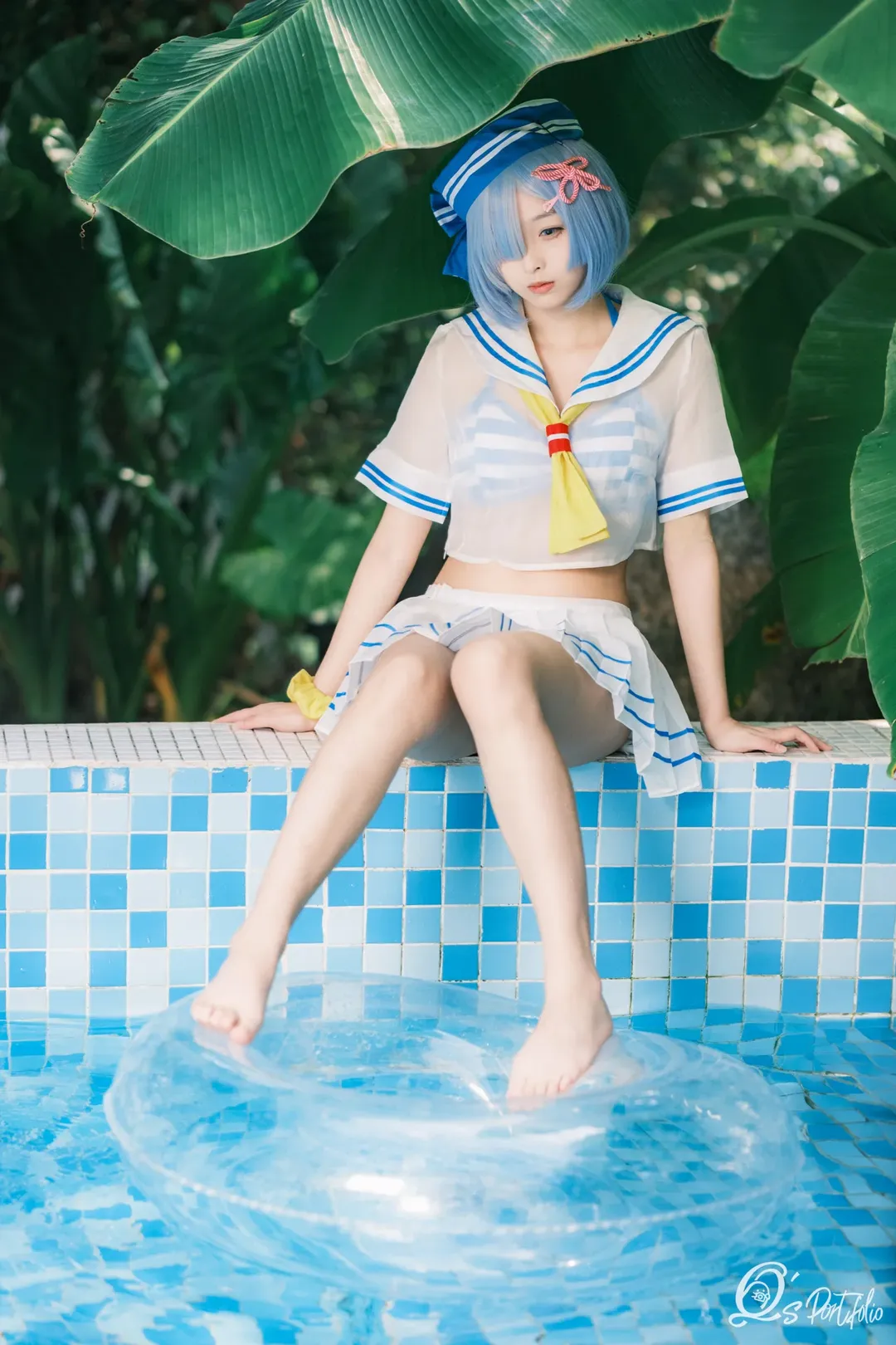 从零开始的异世界, 泳池写真, 夏日氛围感, 水手服, 雷姆cos - 第9张