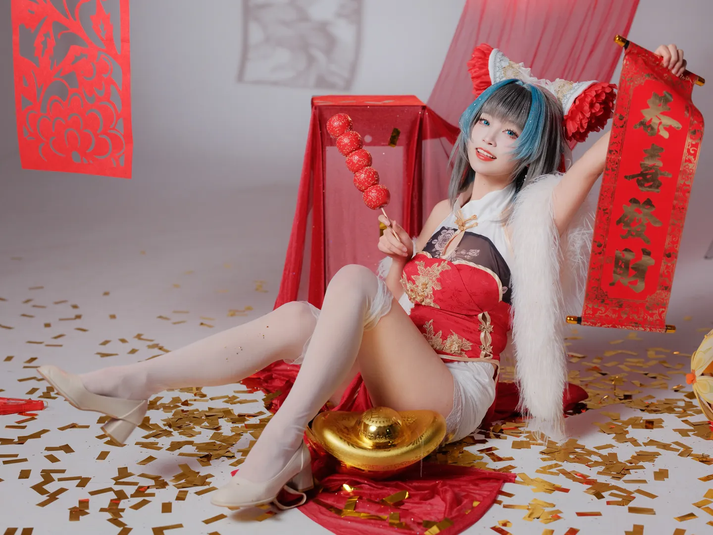 柴郡cos, 碧蓝航线, cosplay摄影, 新春马年cos, 中式改良旗袍 - 第2张