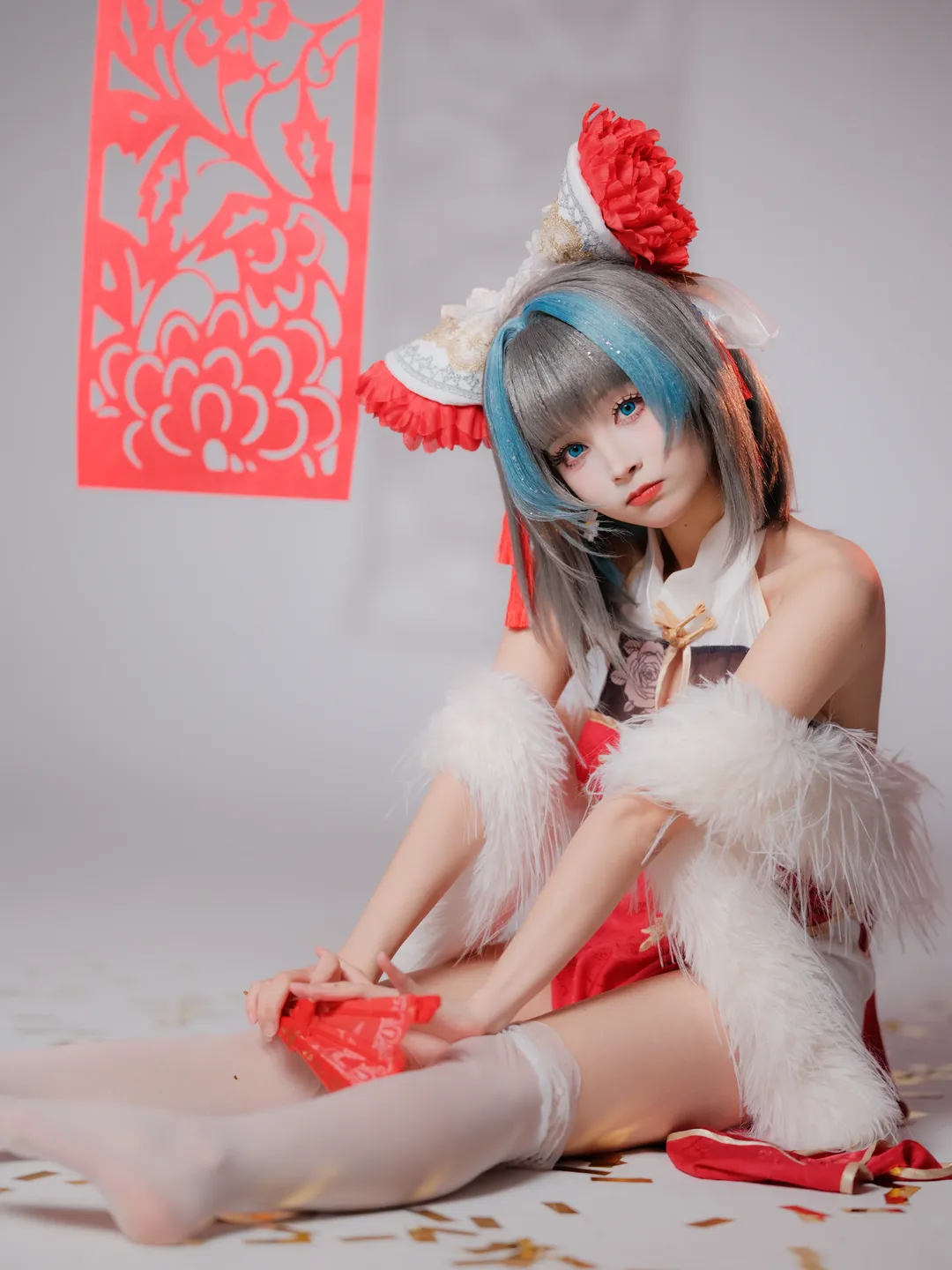 柴郡cos, 碧蓝航线, 白丝写真, 新年国风cosplay, 猫娘新年 - 第4张