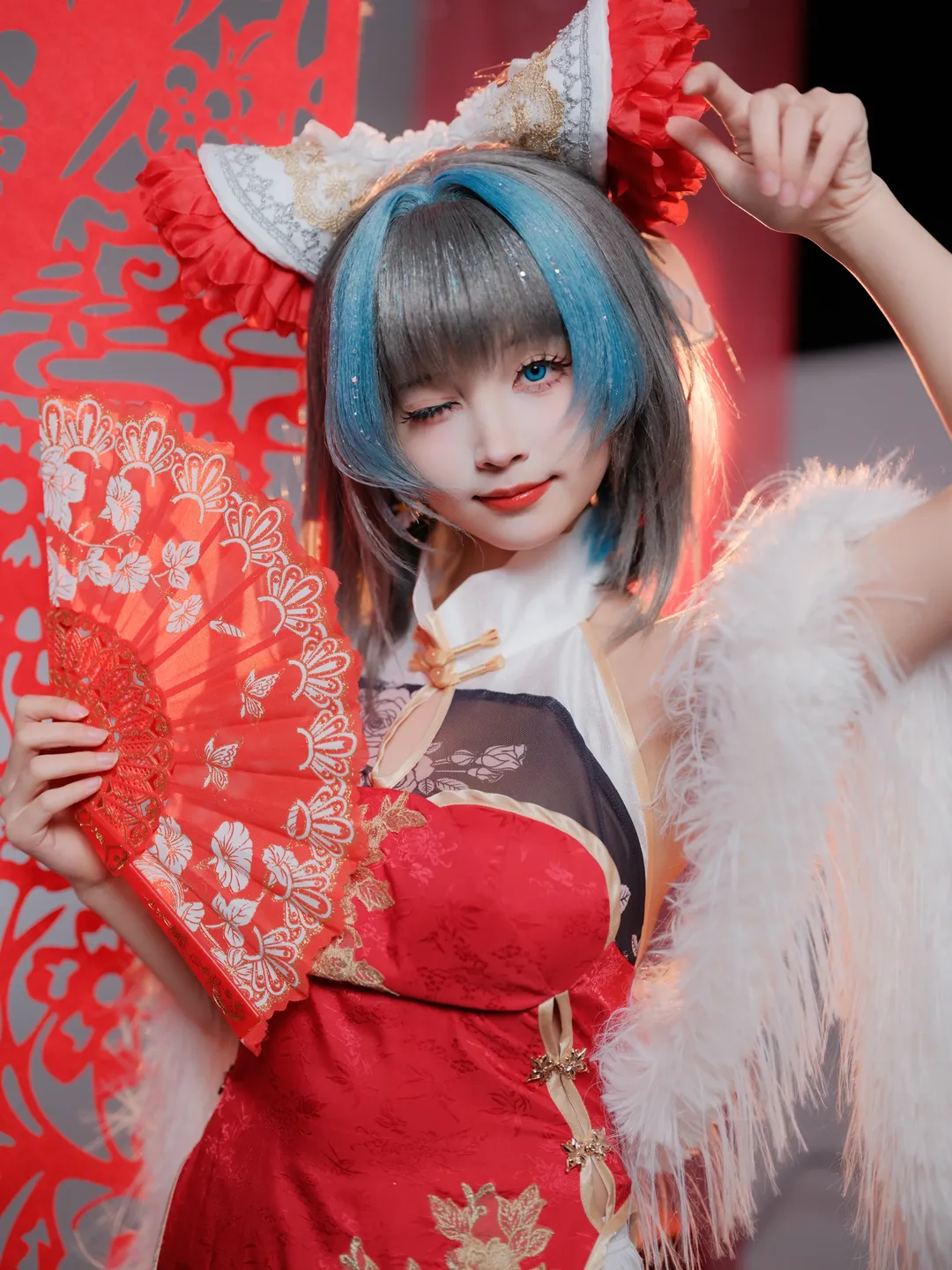 柴郡cos, 碧蓝航线, 白丝写真, 新年国风cosplay, 猫娘新年 - 第5张