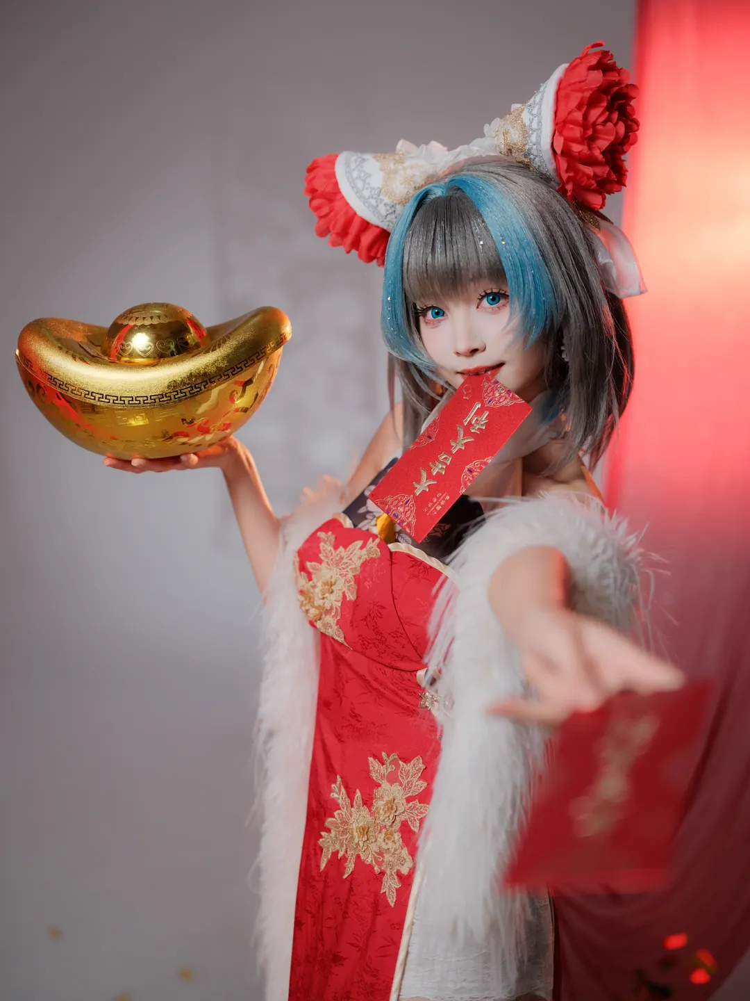 柴郡cos, 碧蓝航线, 白丝写真, 新年国风cosplay, 猫娘新年 - 第6张