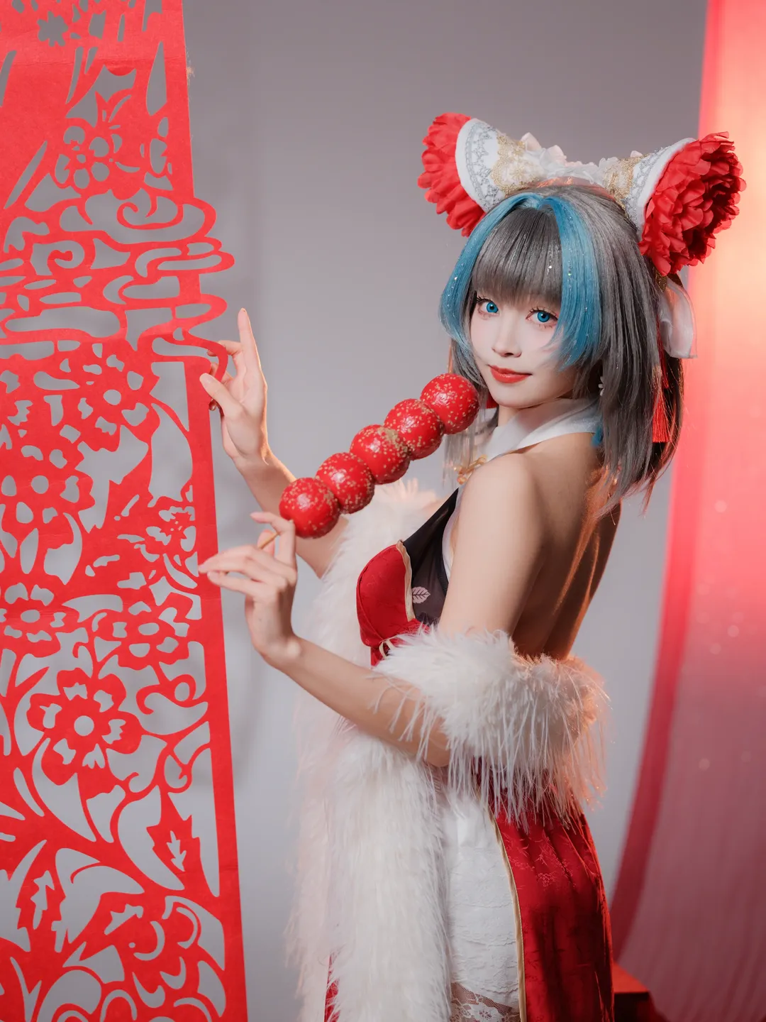 柴郡cos, 碧蓝航线, 白丝写真, 新年国风cosplay, 猫娘新年 - 第8张