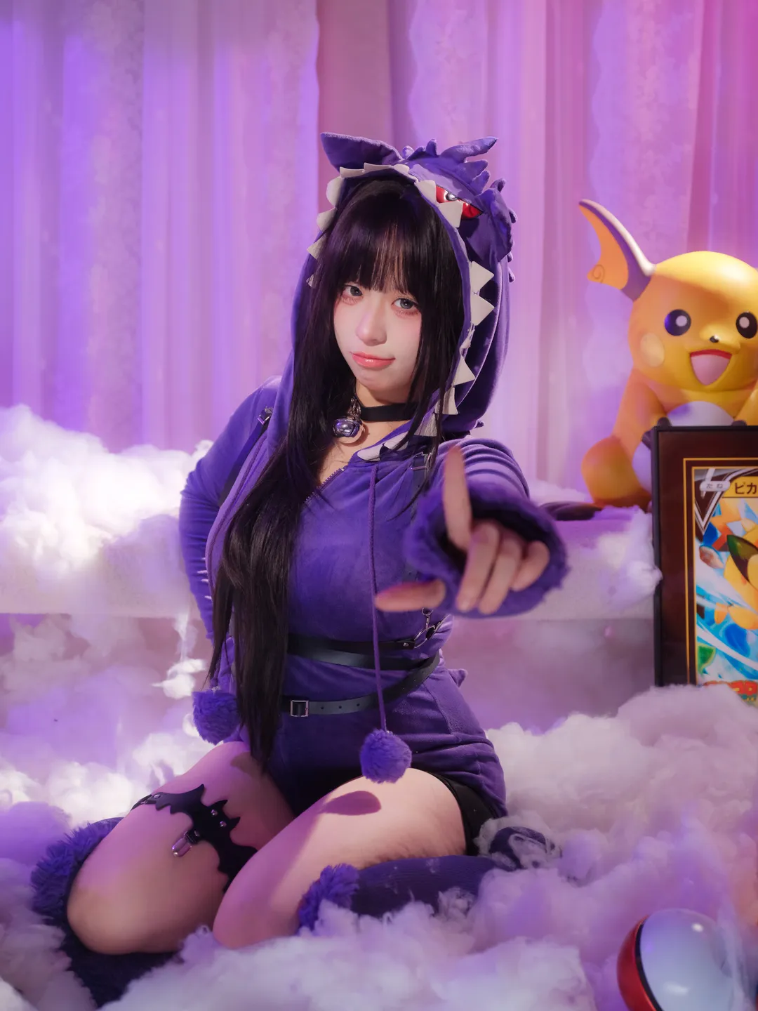 cosplay摄影, 紫色丝袜, 耿鬼cos, 宝可梦, 紫色穿搭