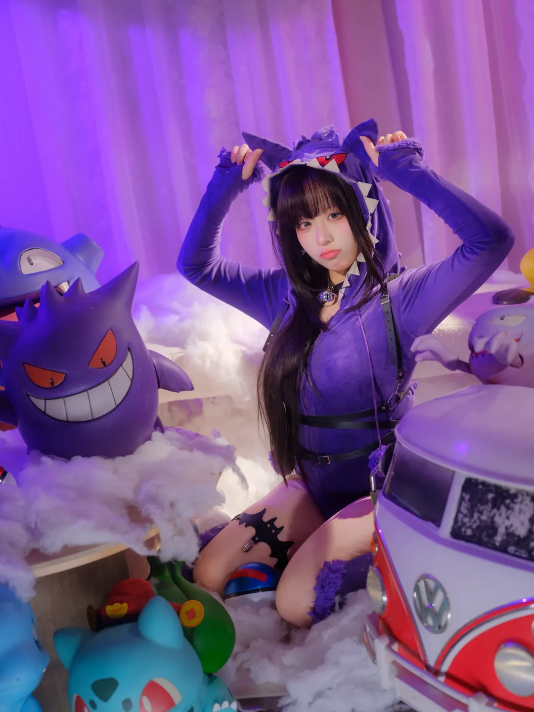 コスプレ撮影, 紫色のストッキング, ゲンガーコスプレ, ポケモン, パープルコーデ - 3枚目
