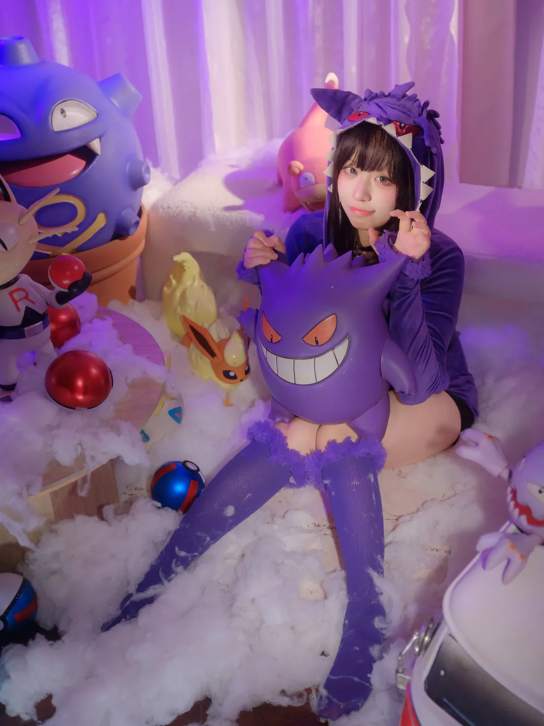 コスプレ撮影, 紫色のストッキング, ゲンガーコスプレ, ポケモン, パープルコーデ - 5枚目