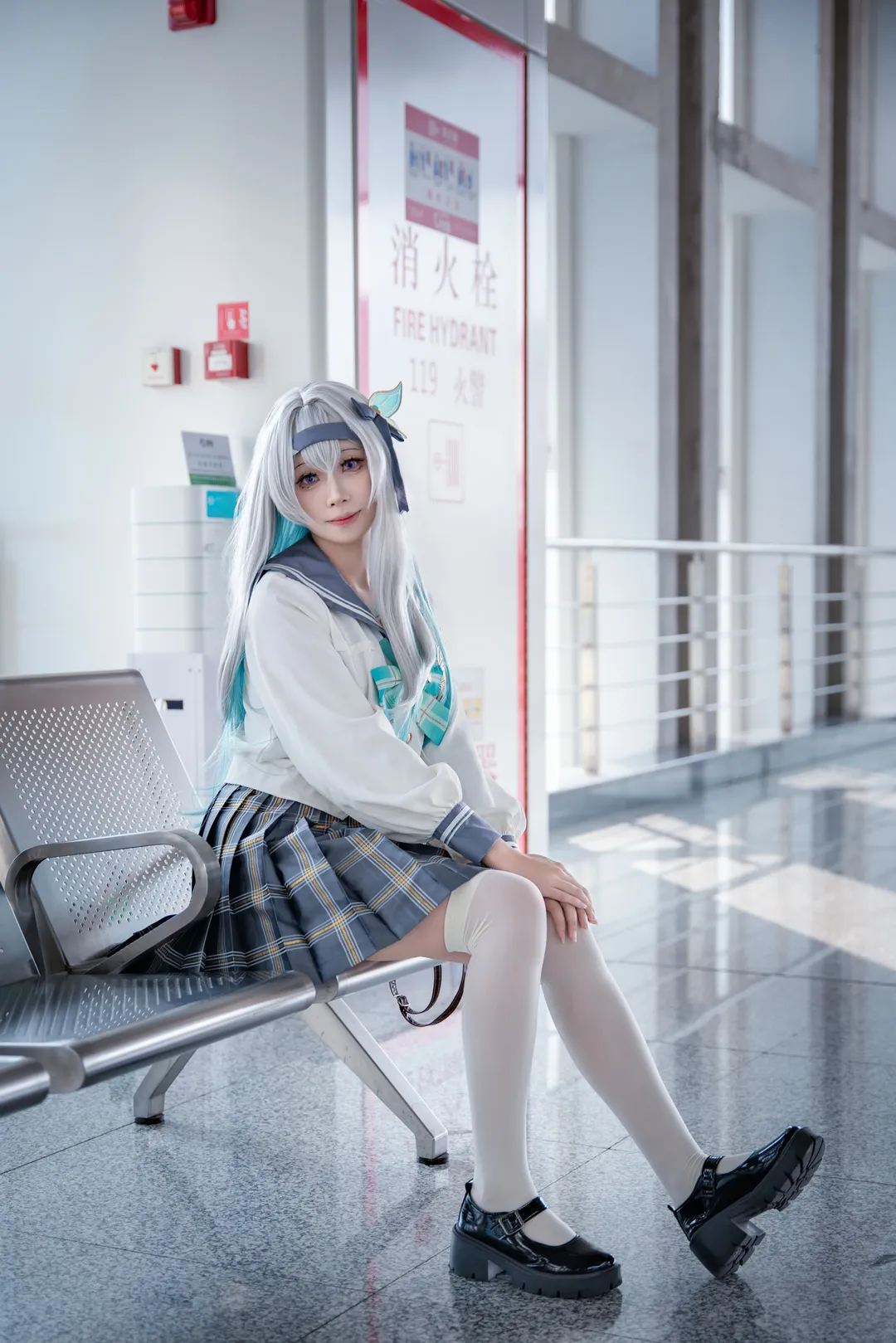 崩坏星穹铁道, 流萤cos, jk制服, cosplay摄影, 白丝穿搭 - 第4张