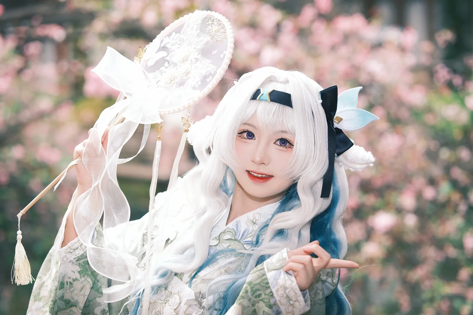 Honkai: Star Rail, Firefly cosplay, Fan-made design cosplay, Spring vibes, White hair, blue tail