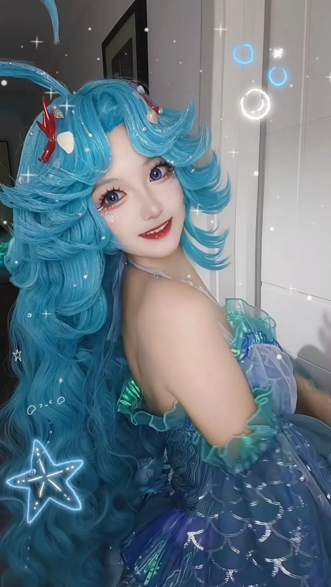 王者荣耀, 朵莉亚cos, 蓝色假发, cosplay穿搭, 海洋系cos