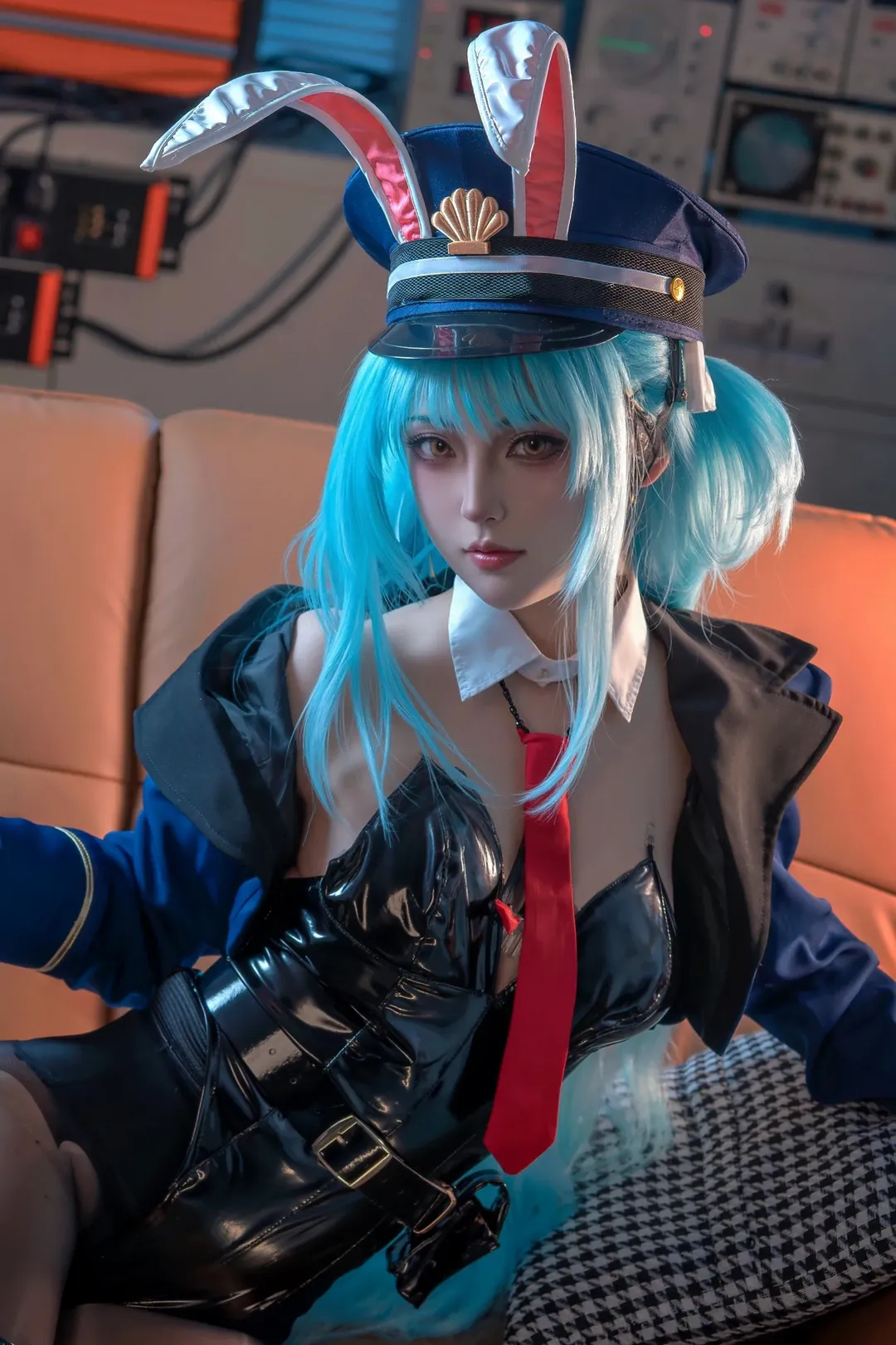 Azur Lane, Black tights outfit, Neptune cosplay, Rabbit-eared Sheriff, Glossy latex bodysuit