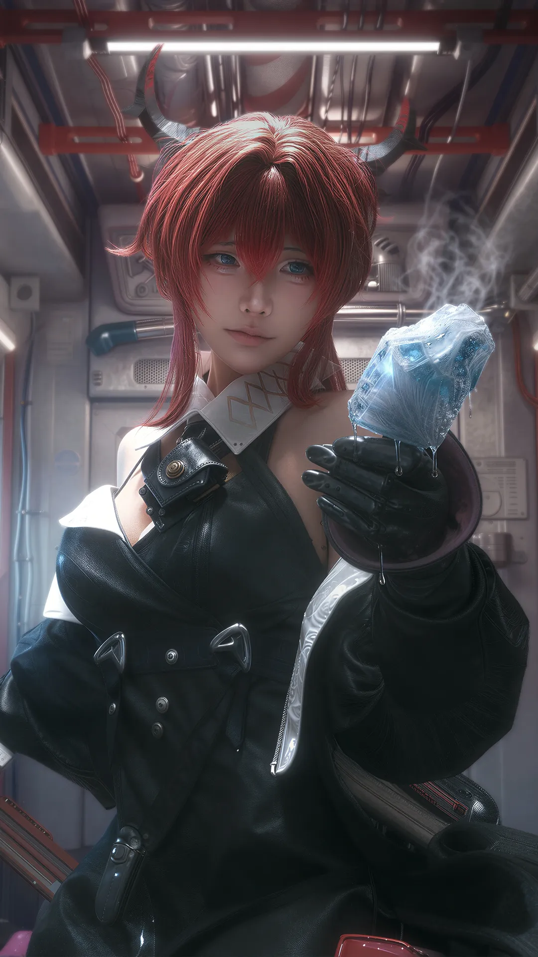 cosplay, 明日方舟终末地, 莱万汀cos, 科幻皮衣, 水晶特效
