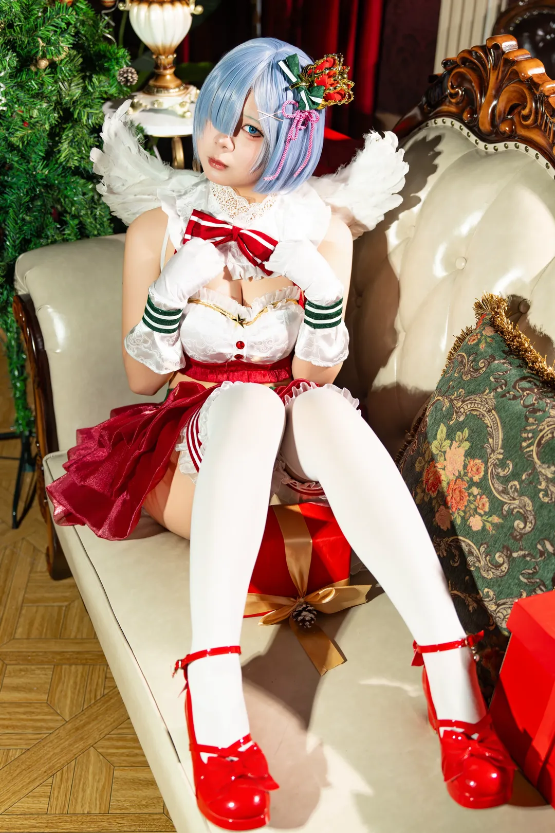 二次元, 从零开始的异世界生活, 蕾姆cos, 圣诞cosplay, 白色丝袜 - 第1张