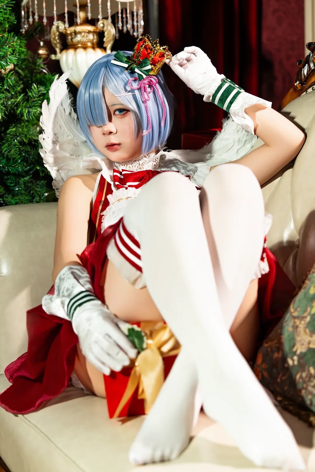 二次元, 从零开始的异世界生活, 蕾姆cos, 圣诞cosplay, 白色丝袜 - 第3张