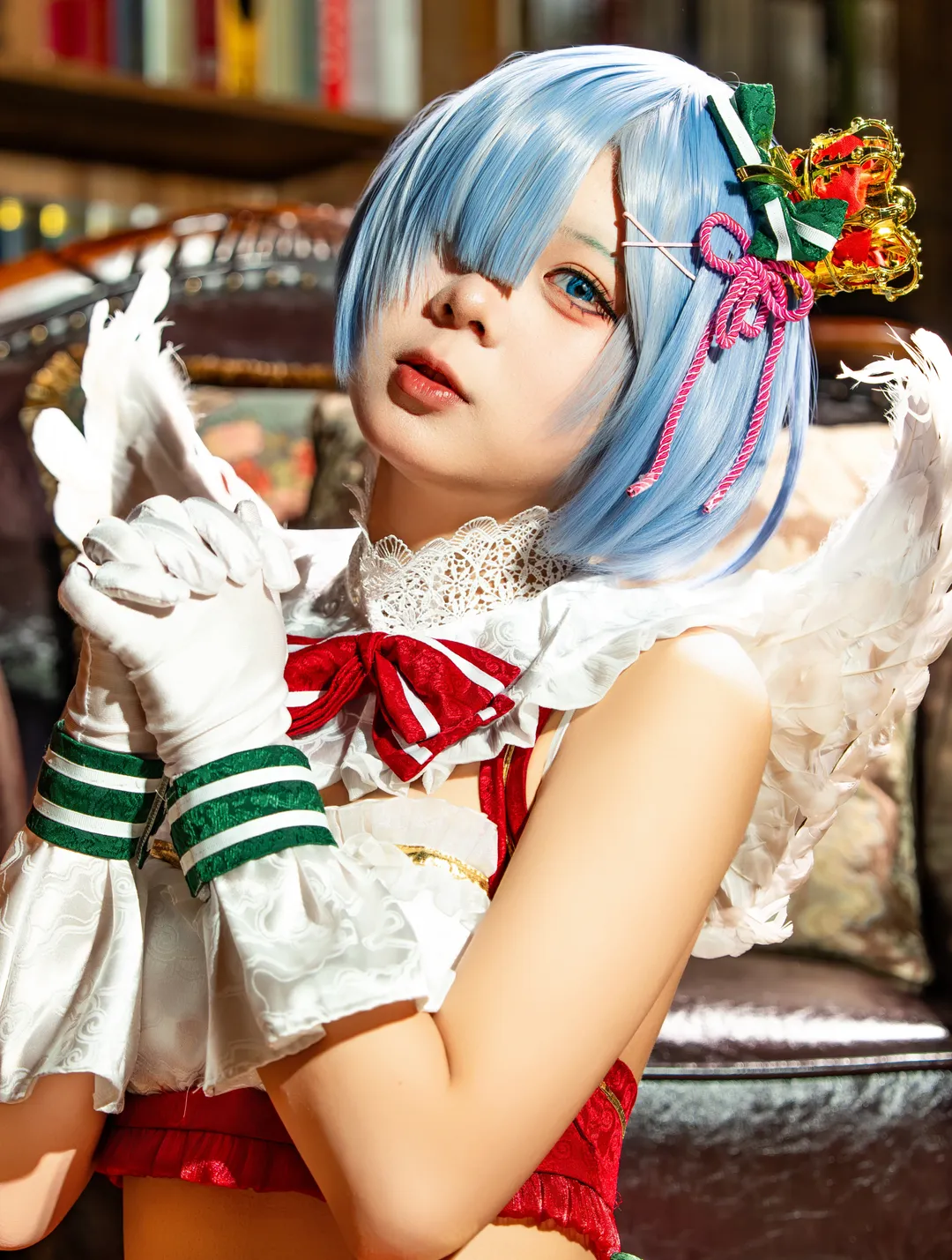 二次元, 从零开始的异世界生活, 蕾姆cos, 圣诞cosplay, 白色丝袜 - 第4张