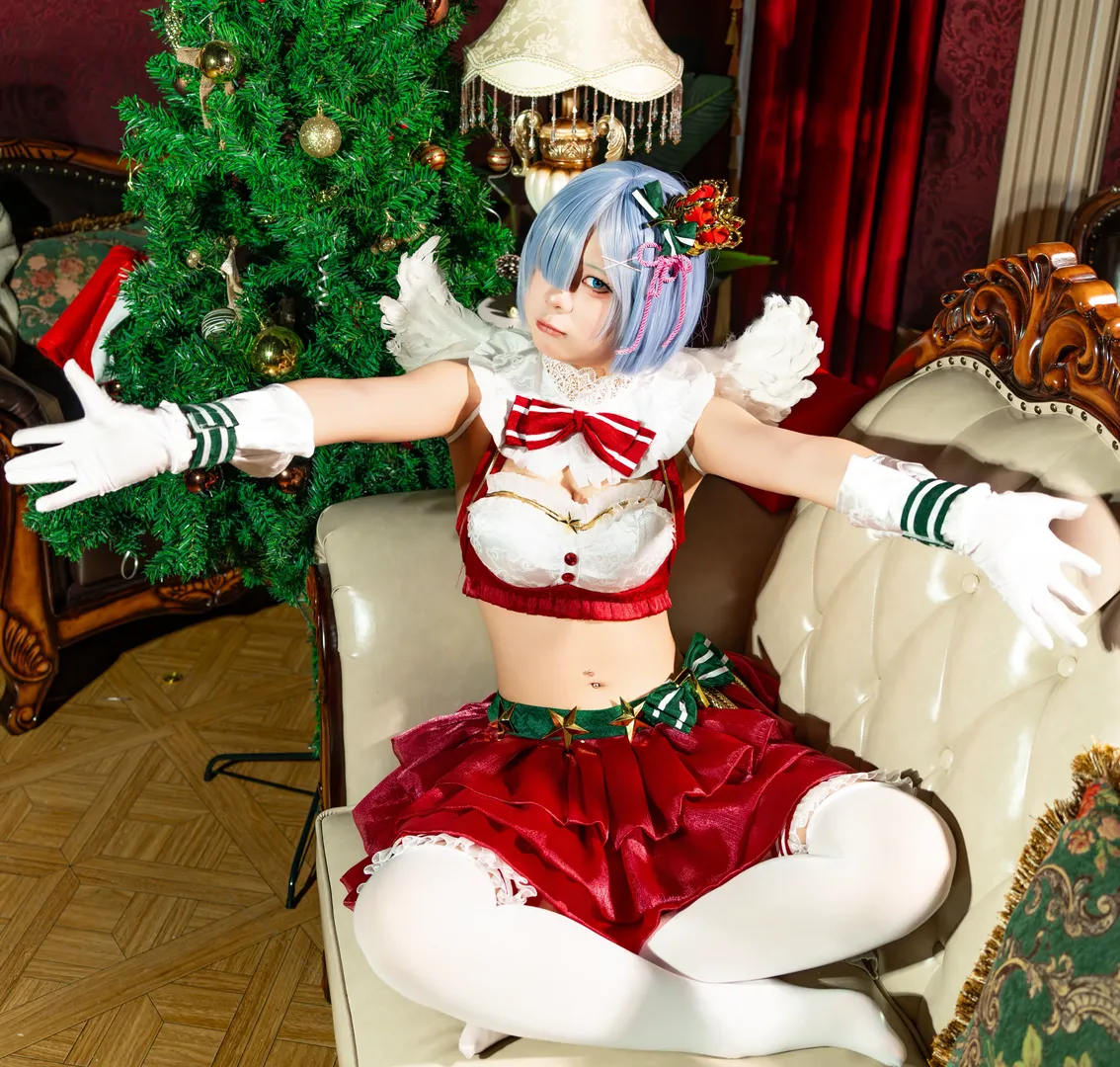 二次元, 从零开始的异世界生活, 蕾姆cos, 圣诞cosplay, 白色丝袜 - 第5张