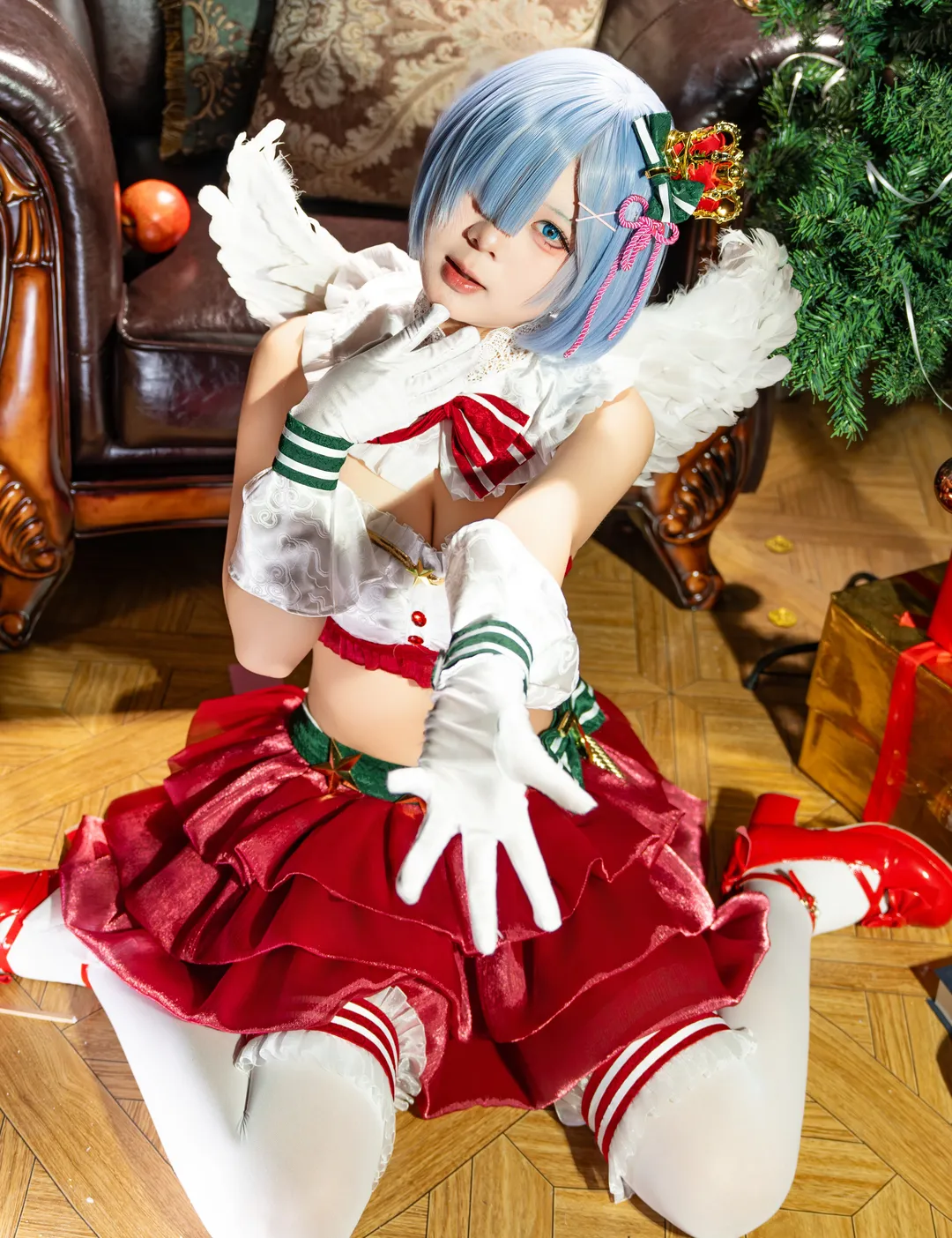 二次元, 从零开始的异世界生活, 蕾姆cos, 圣诞cosplay, 白色丝袜 - 第7张