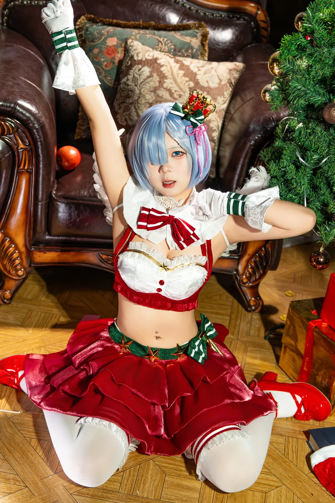 二次元, 从零开始的异世界生活, 蕾姆cos, 圣诞cosplay, 白色丝袜 - 第8张