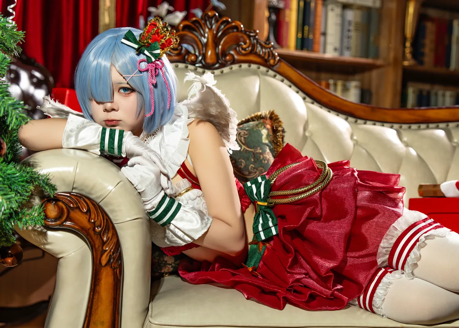 二次元, 从零开始的异世界生活, 蕾姆cos, 圣诞cosplay, 白色丝袜 - 第9张