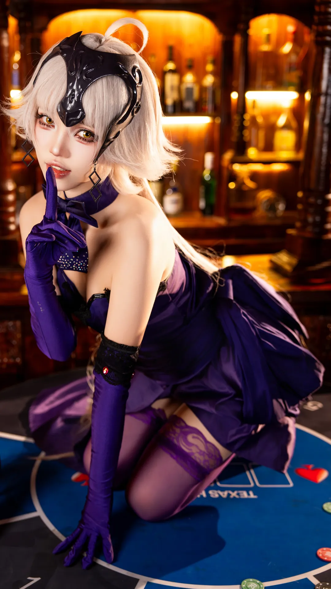 Fate/Grand Order, 二次元cosplay, 黑贞德cos, 紫色丝袜, 圣夜的晚餐