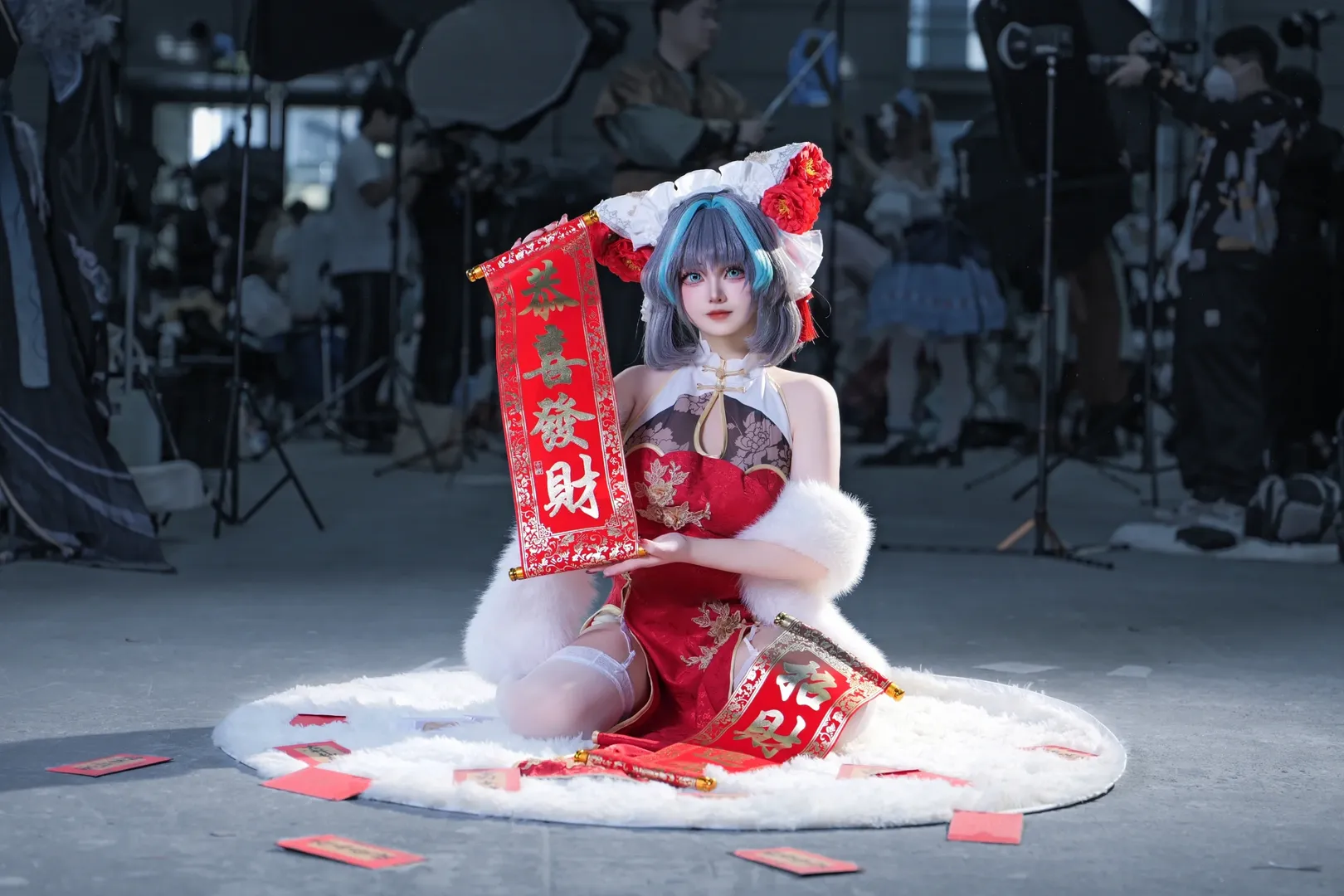 チェシャー コスプレ, アズールレーン, イベント撮影, 白ガーターストッキング, 新年の雰囲気 - 3枚目