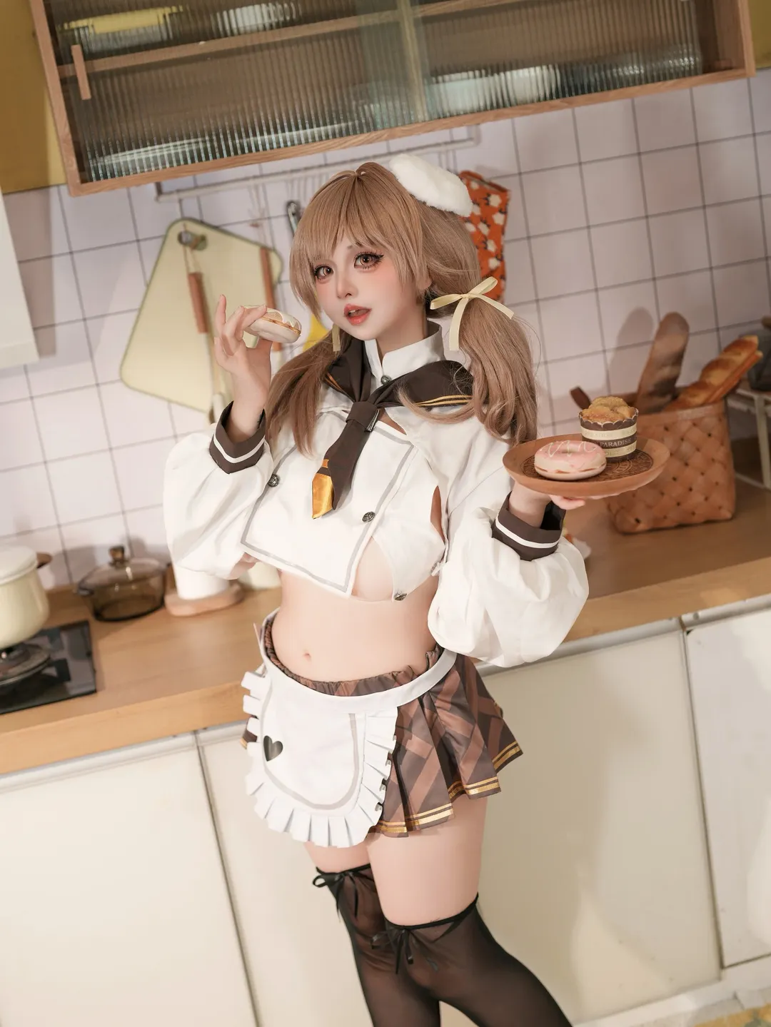 cosplay, Goddess of Victory: Nikke, Black stockings, Bready cosplay, Kitchen photography - Image 1