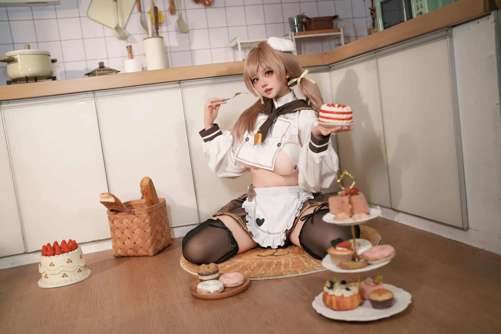 cosplay, Goddess of Victory: Nikke, Black stockings, Bready cosplay, Kitchen photography - Image 3
