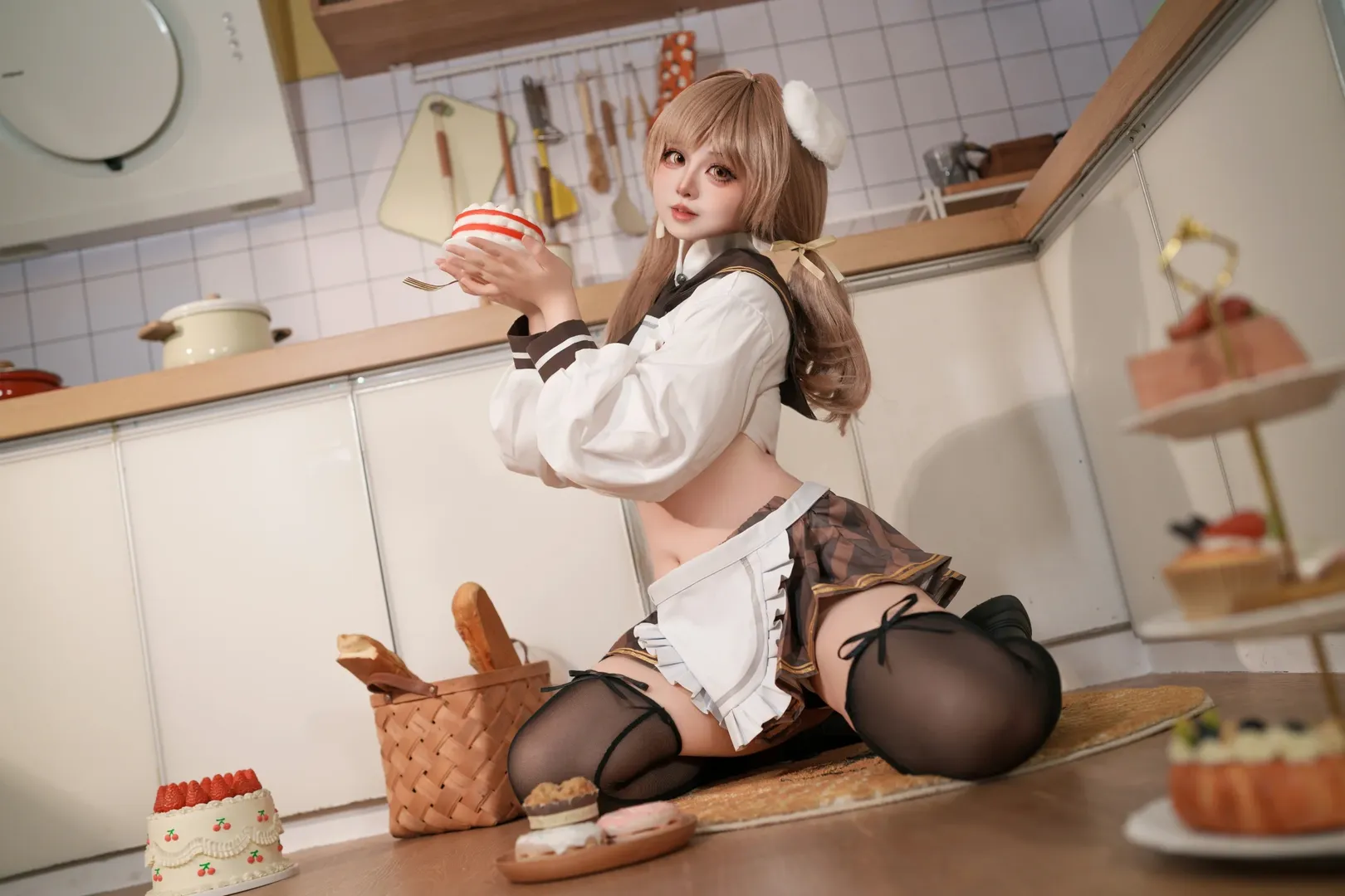 cosplay, Goddess of Victory: Nikke, Black stockings, Bready cosplay, Kitchen photography - Image 4
