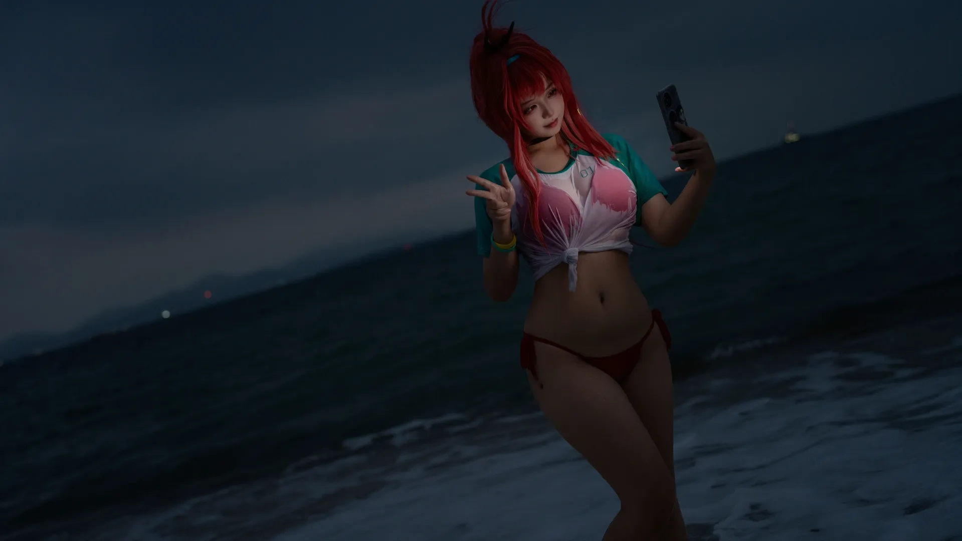 二次元cosplay, 胜利女神nikke, 夜景人像, 拉毗cos, 海边泳装 - 第2张