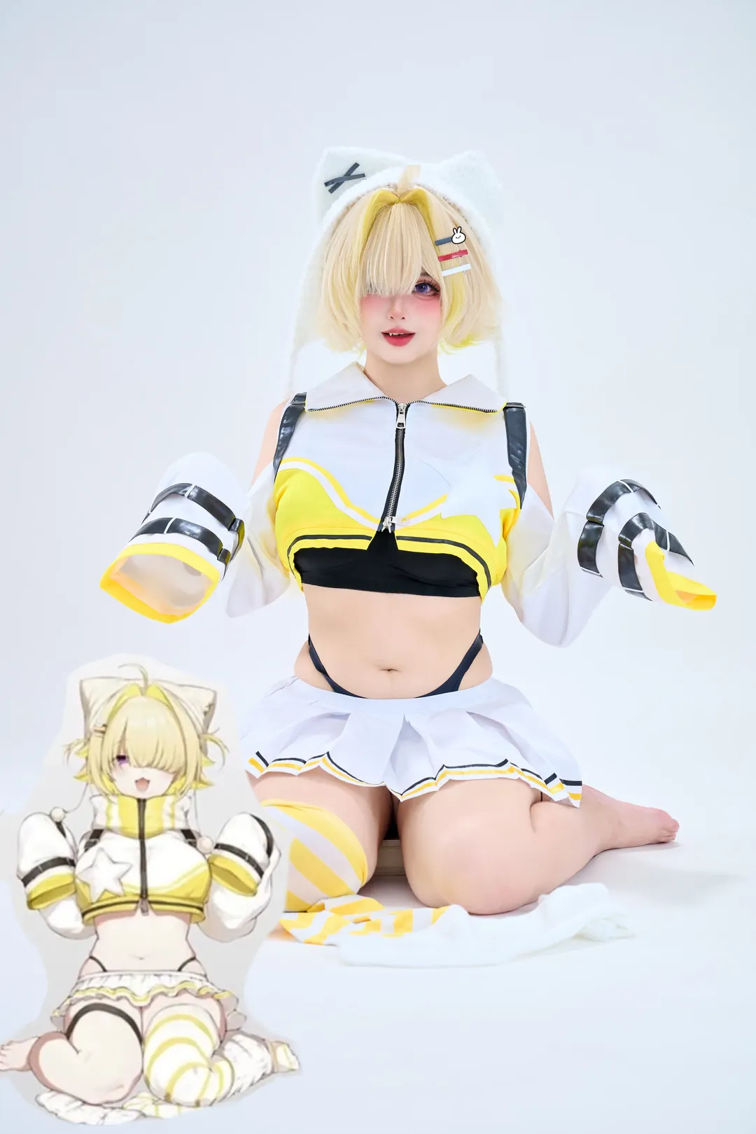 nikke胜利女神, 伊莱格cos, 一番赏cosplay, 黄白条纹长筒袜, 还原立绘 - 第1张