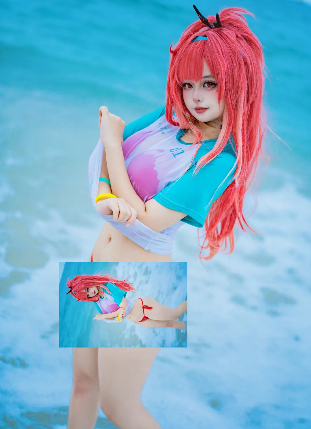 泳装cos, 夏日摄影, 拉毗cos, Nikke胜利女神, 海边穿搭 - 第1张