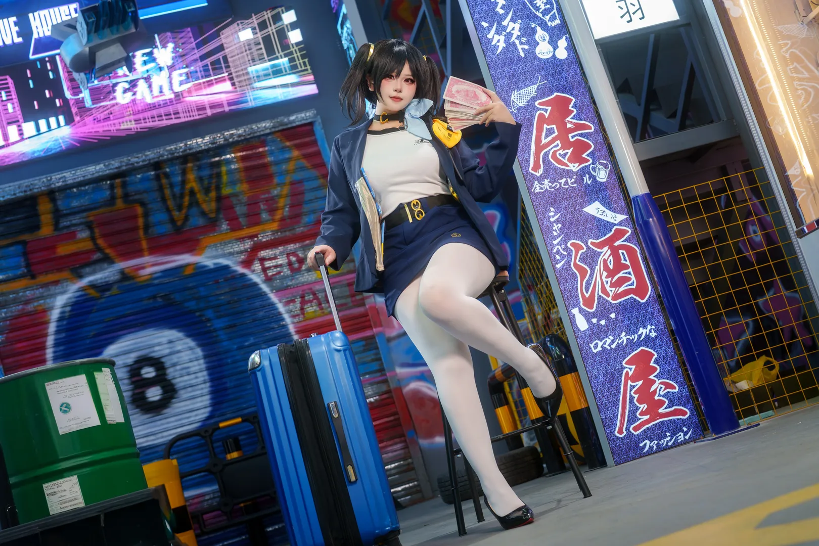 白丝, 胜利女神nikke, cosplay写真, 索拉cos, 赛博朋克街拍