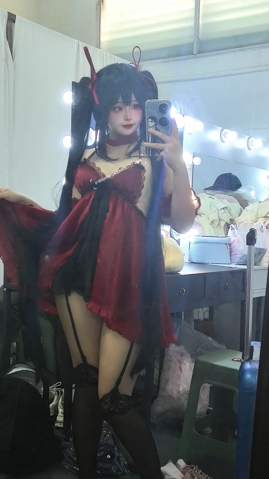 碧蓝航线, cosplay日常, 大凤cos, 黑丝吊带袜, 后台花絮