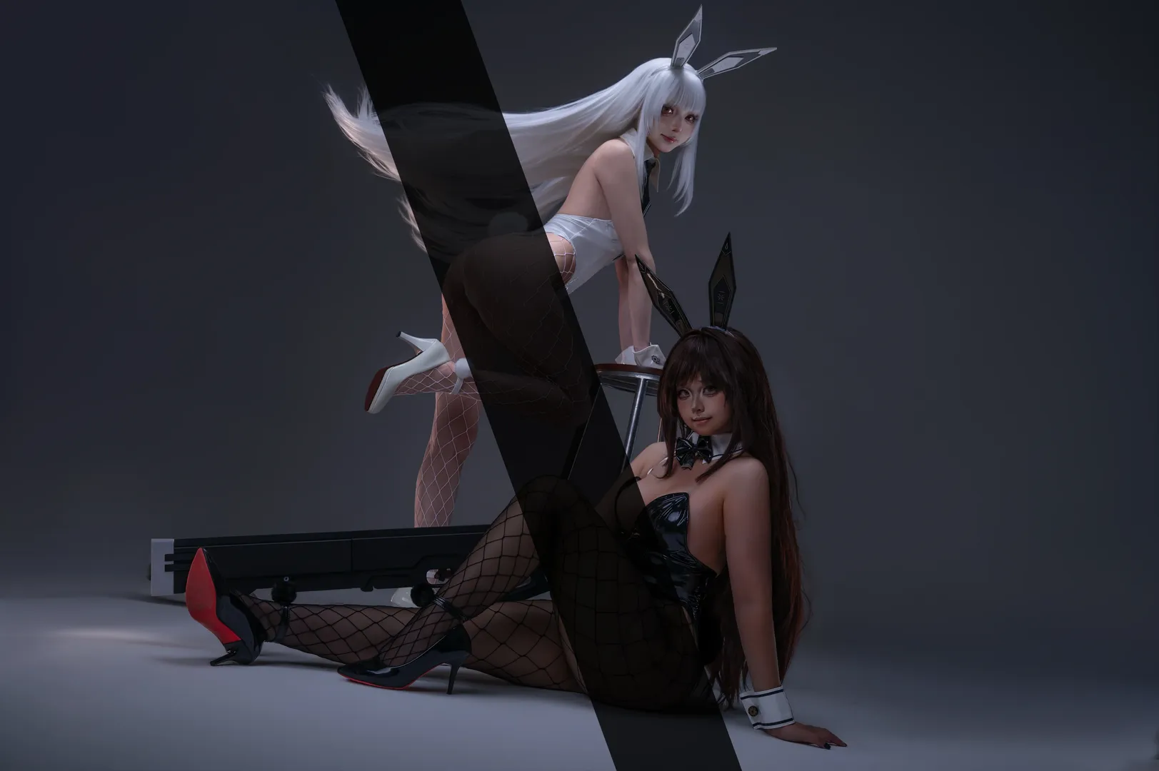 Blanc cosplay, Goddess of Victory: Nikke, Bunny girl cosplay, Noir cosplay, Fishnet stockings cosplay - Image 2