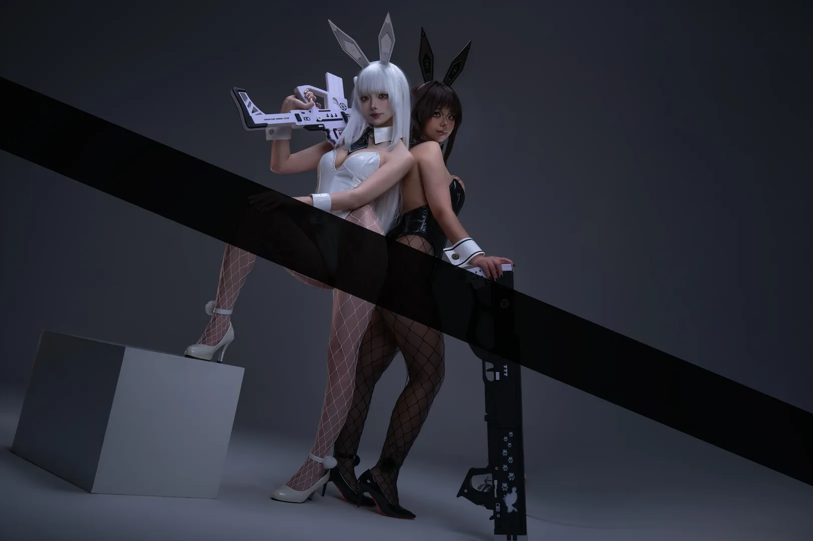 Blanc cosplay, Goddess of Victory: Nikke, Bunny girl cosplay, Noir cosplay, Fishnet stockings cosplay - Image 3