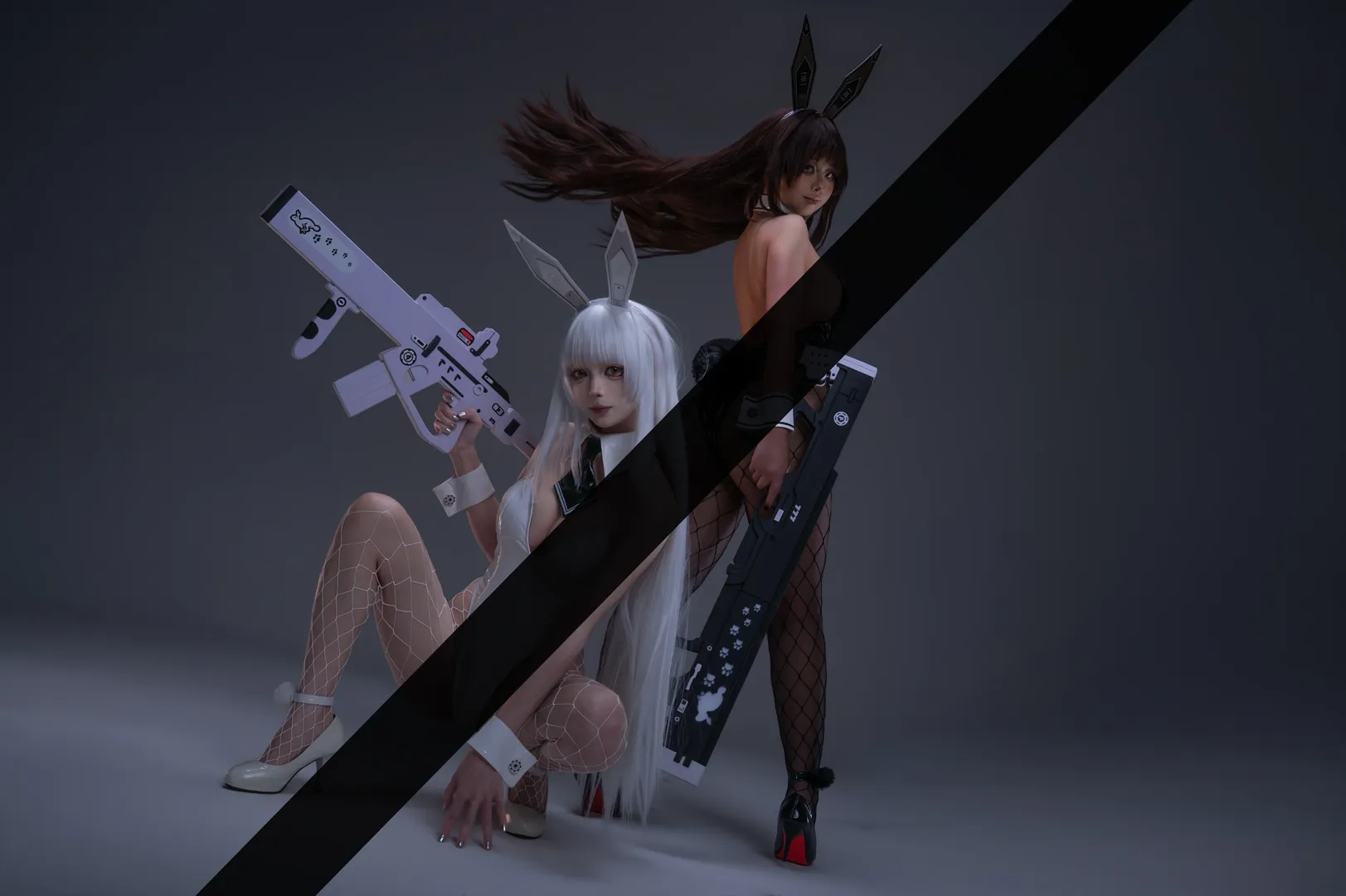 Blanc cosplay, Goddess of Victory: Nikke, Bunny girl cosplay, Noir cosplay, Fishnet stockings cosplay - Image 4
