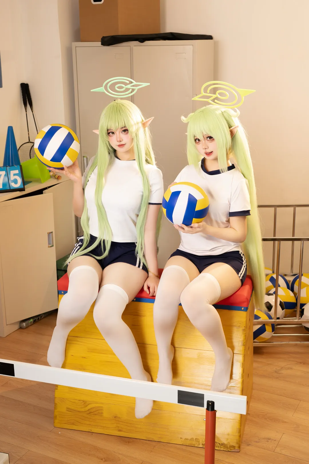 蔚蓝档案, 橘光橘望cos, 铁道双子, 体操服cosplay, 白色过膝袜 - 第1张