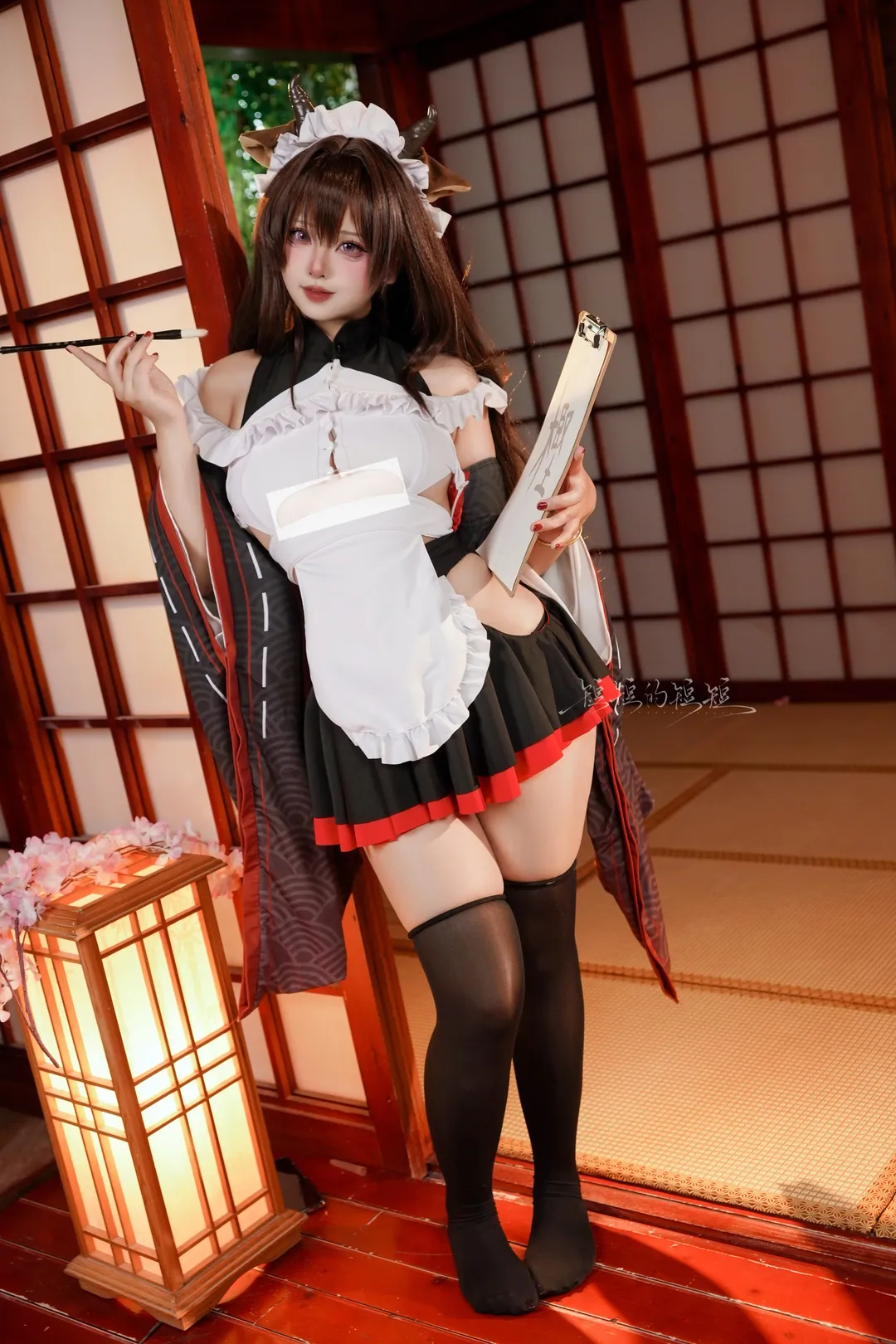 碧蓝航线, 二次元cos, 樫野cos, 和风女仆, 黑丝cos - 第1张
