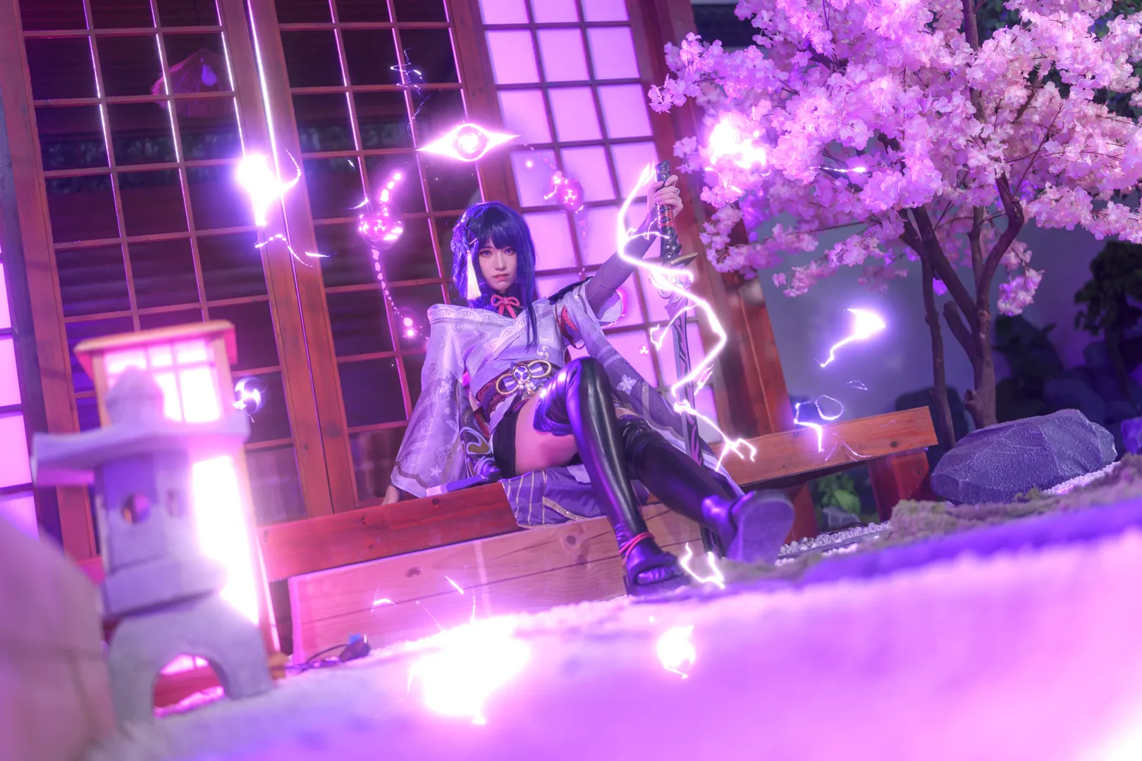 原神, 和风摄影, 原神cosplay, 黑丝cos, 雷电将军cos - 第3张