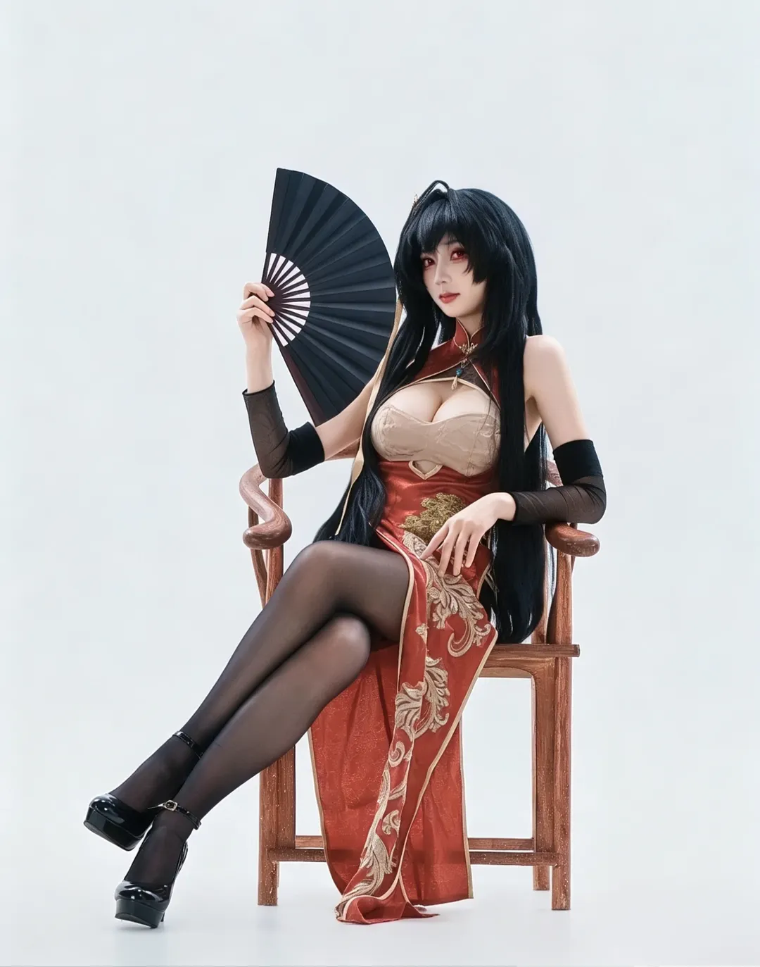 碧蓝航线, cosplay摄影, 大凤cos, 旗袍穿搭, 黑丝高跟