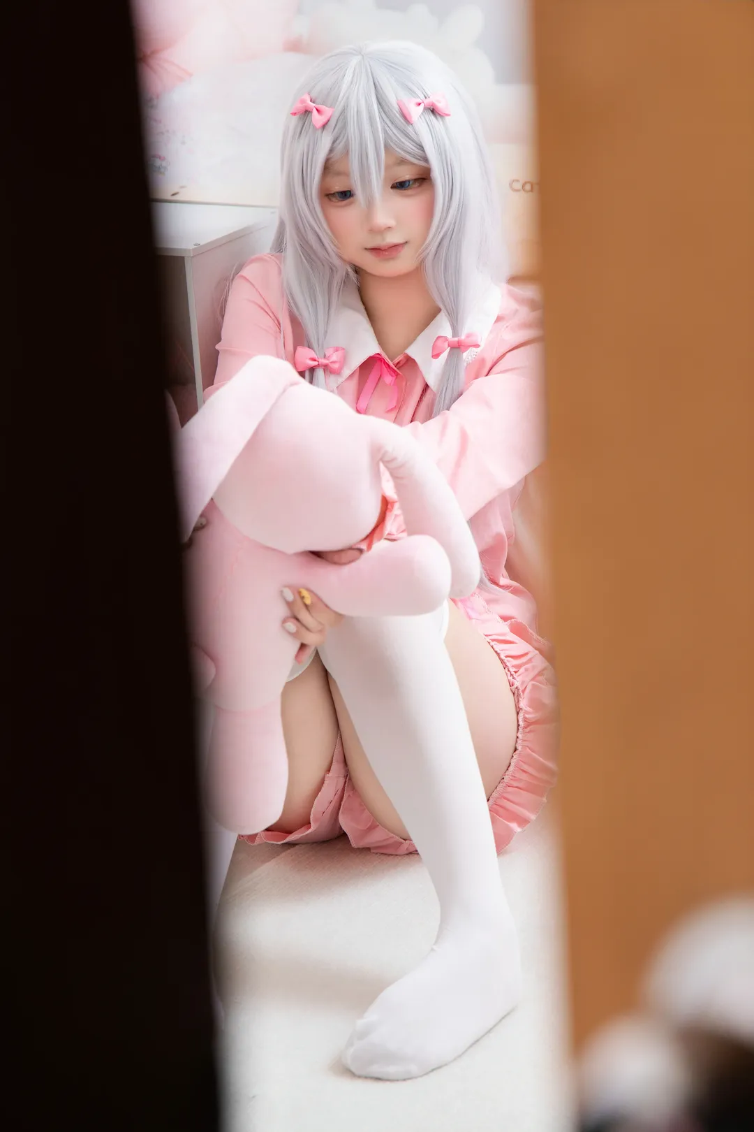 動漫cosplay, 埃羅芒阿老師, 白絲穿搭, 和泉紗霧cos, 粉色系少女