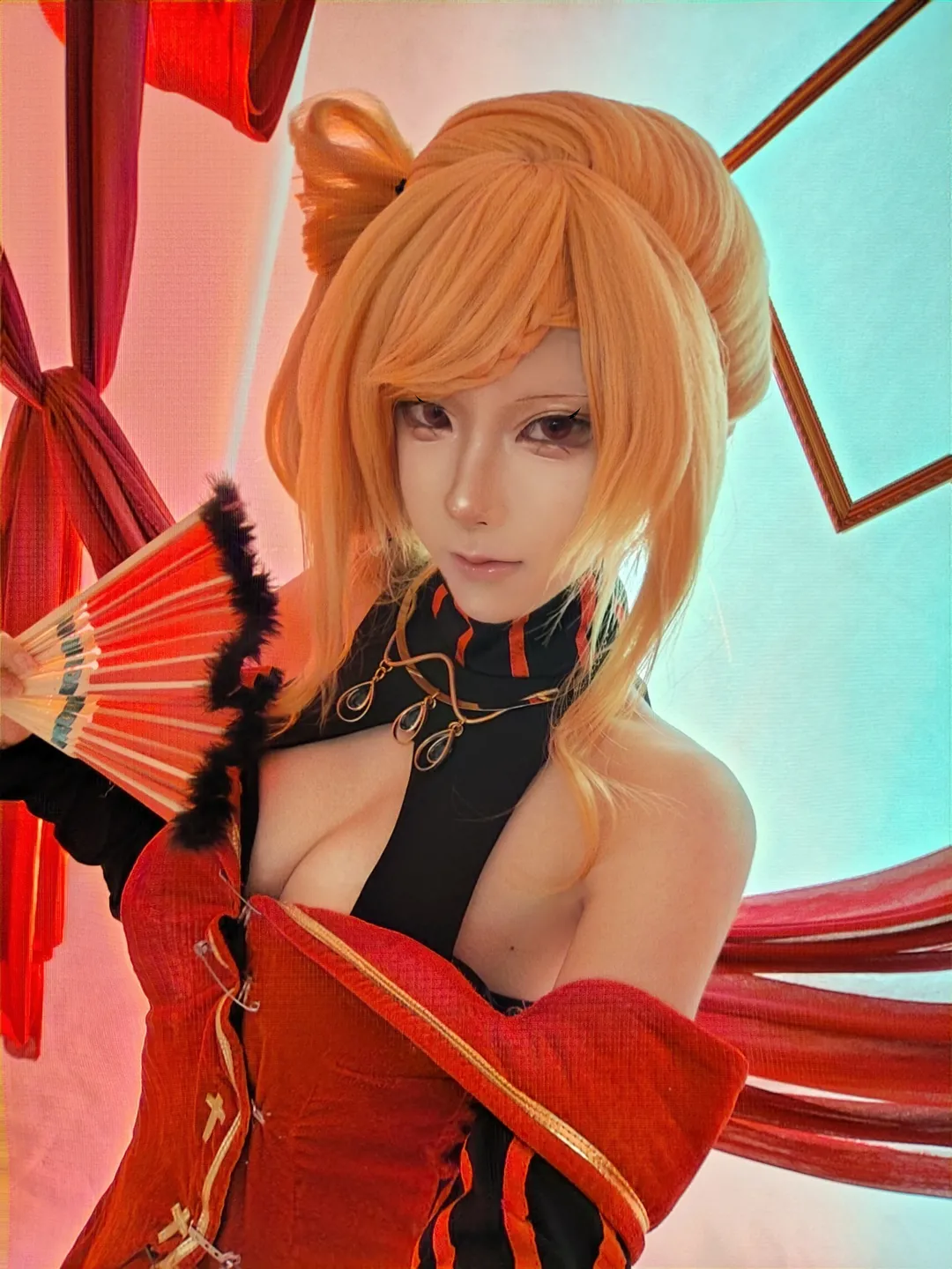 cosplay, 从零开始的异世界生活, 折扇, 普莉希拉跋利耶尔cos, 红黑礼服