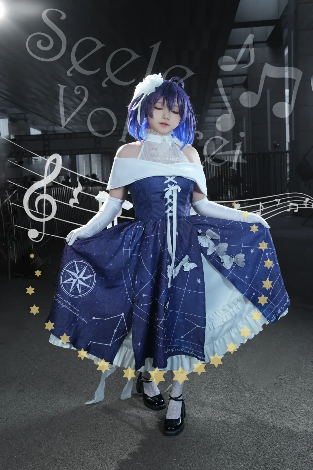 希儿cos, 漫展场照, 白丝穿搭, 场照分享, 星空礼服cos - 第1张