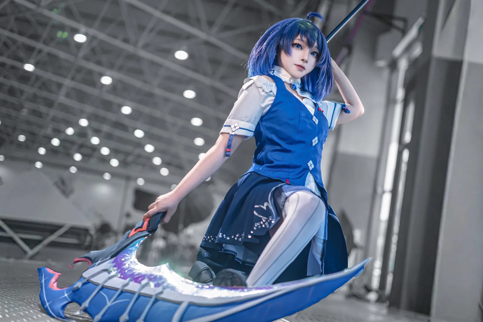 ゼーレ コスプレ, 紺海の記憶, 崩壊3rd, 白ストッキング, クールトーン写真 - 3枚目